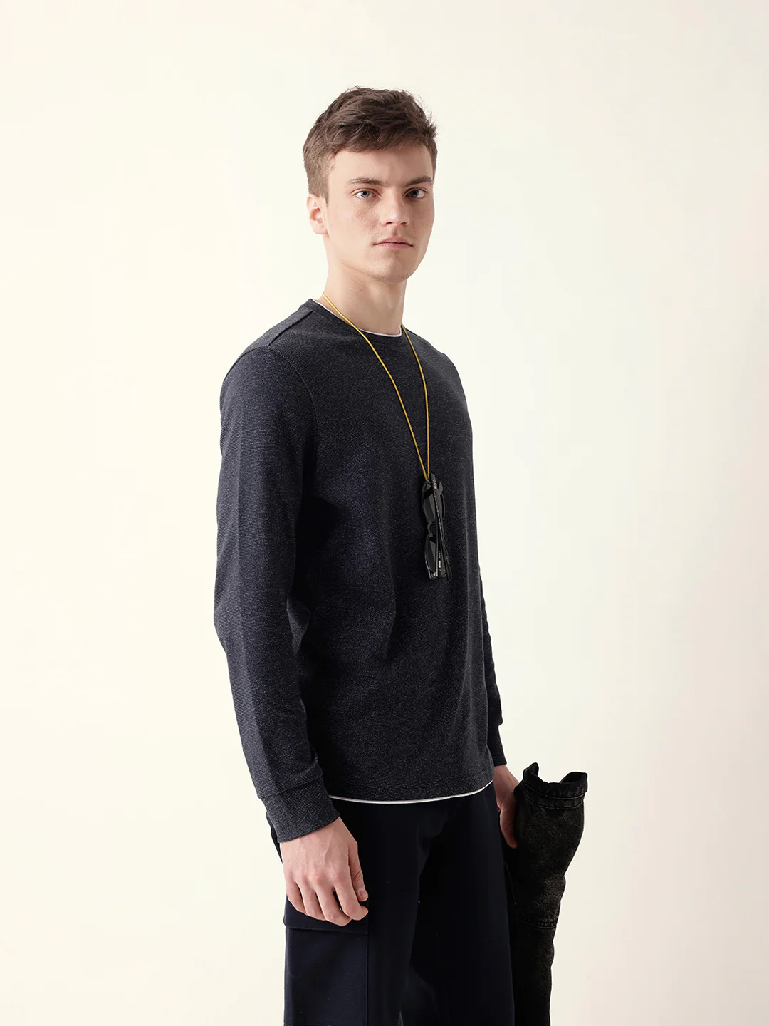 Men Bule Full Sleeve Regular T-Shirt - Image 5