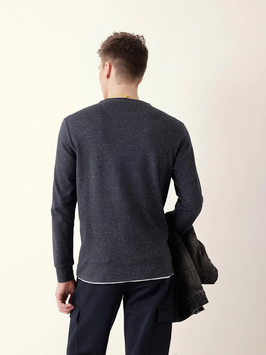 Men Bule Full Sleeve Regular T-Shirt - Image 7