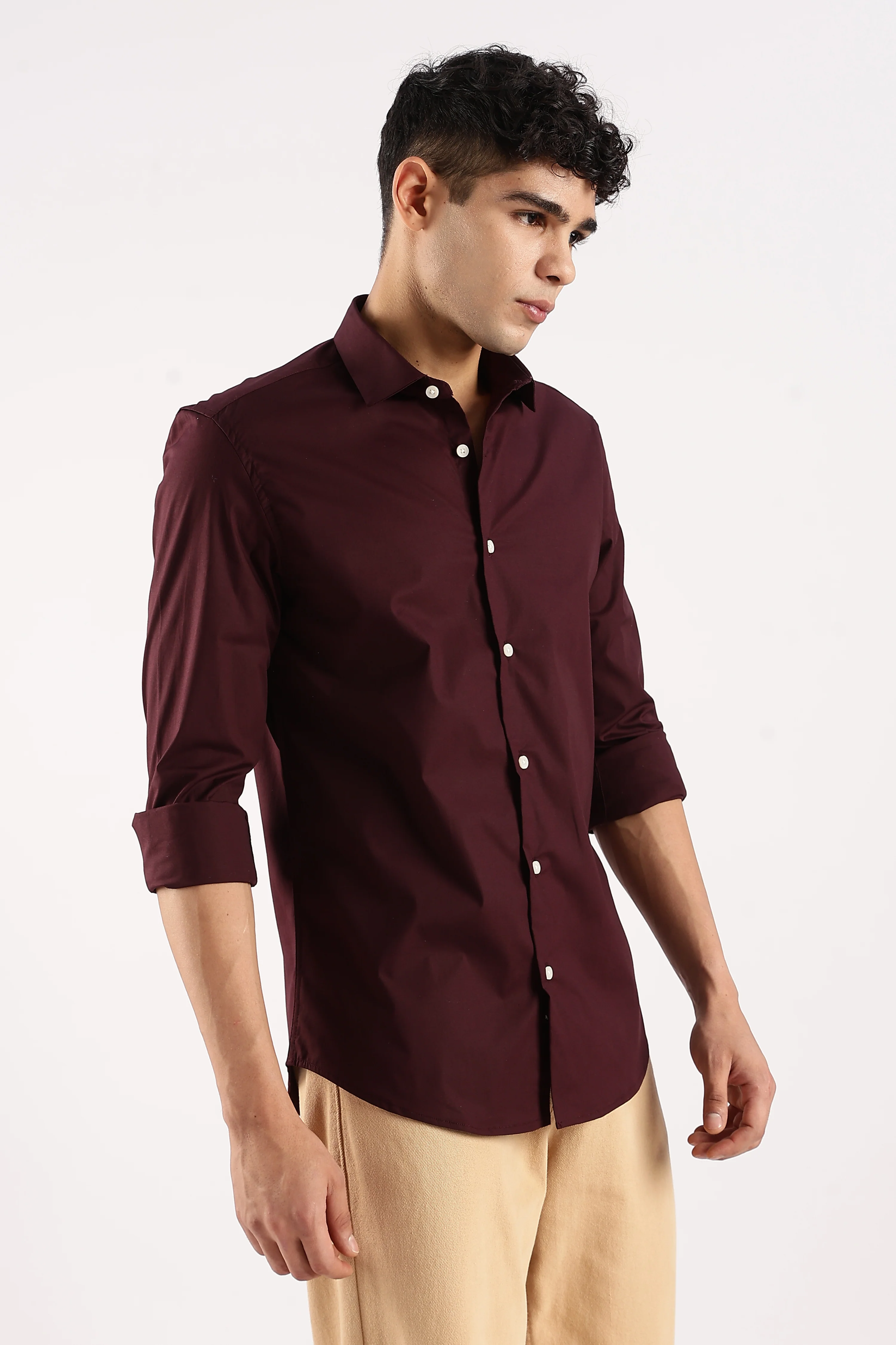 Men Burgundy Cotton Lycra Shirt - Image 2