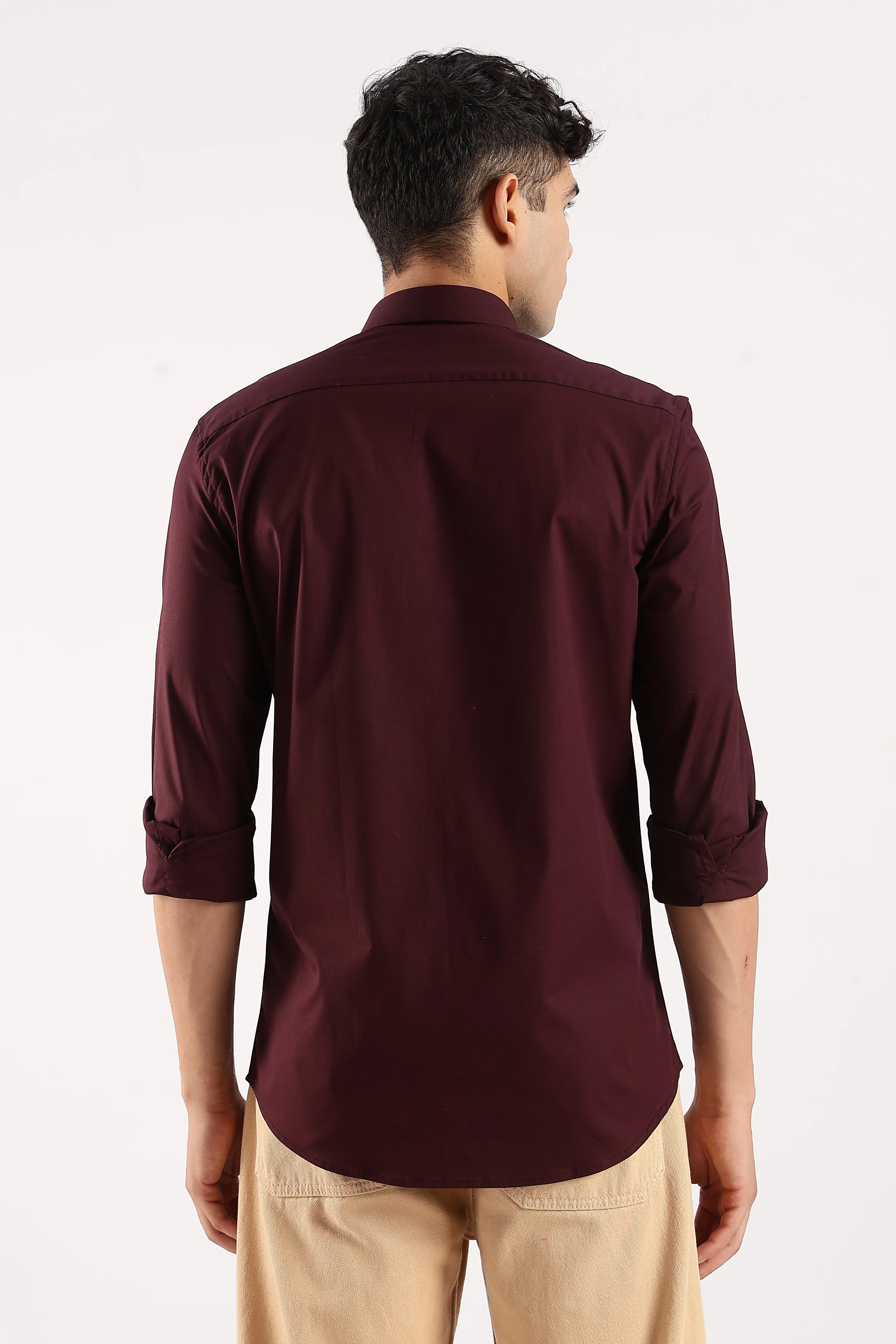 Men Burgundy Cotton Lycra Shirt - Image 3