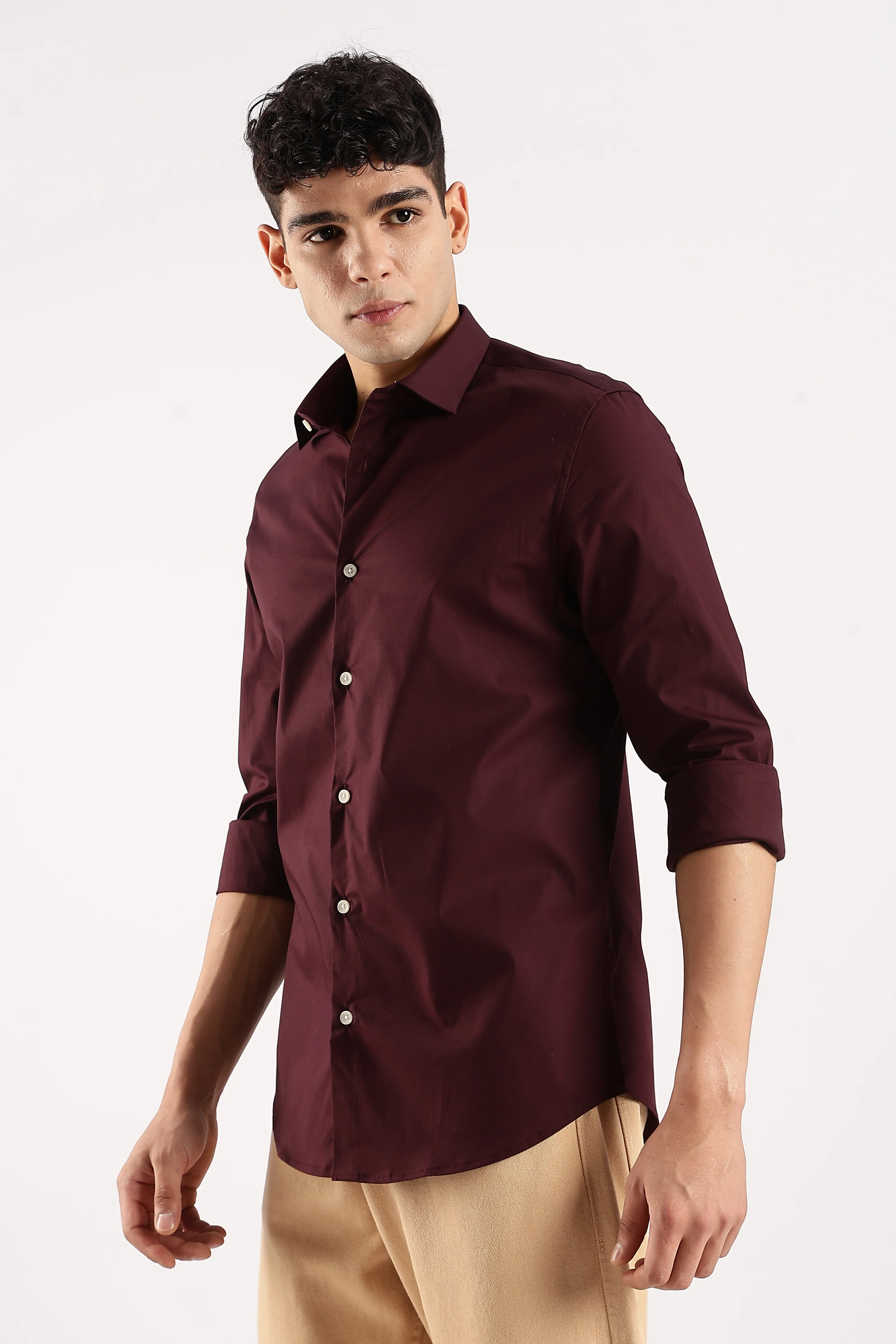 Men Burgundy Cotton Lycra Shirt - Image 4