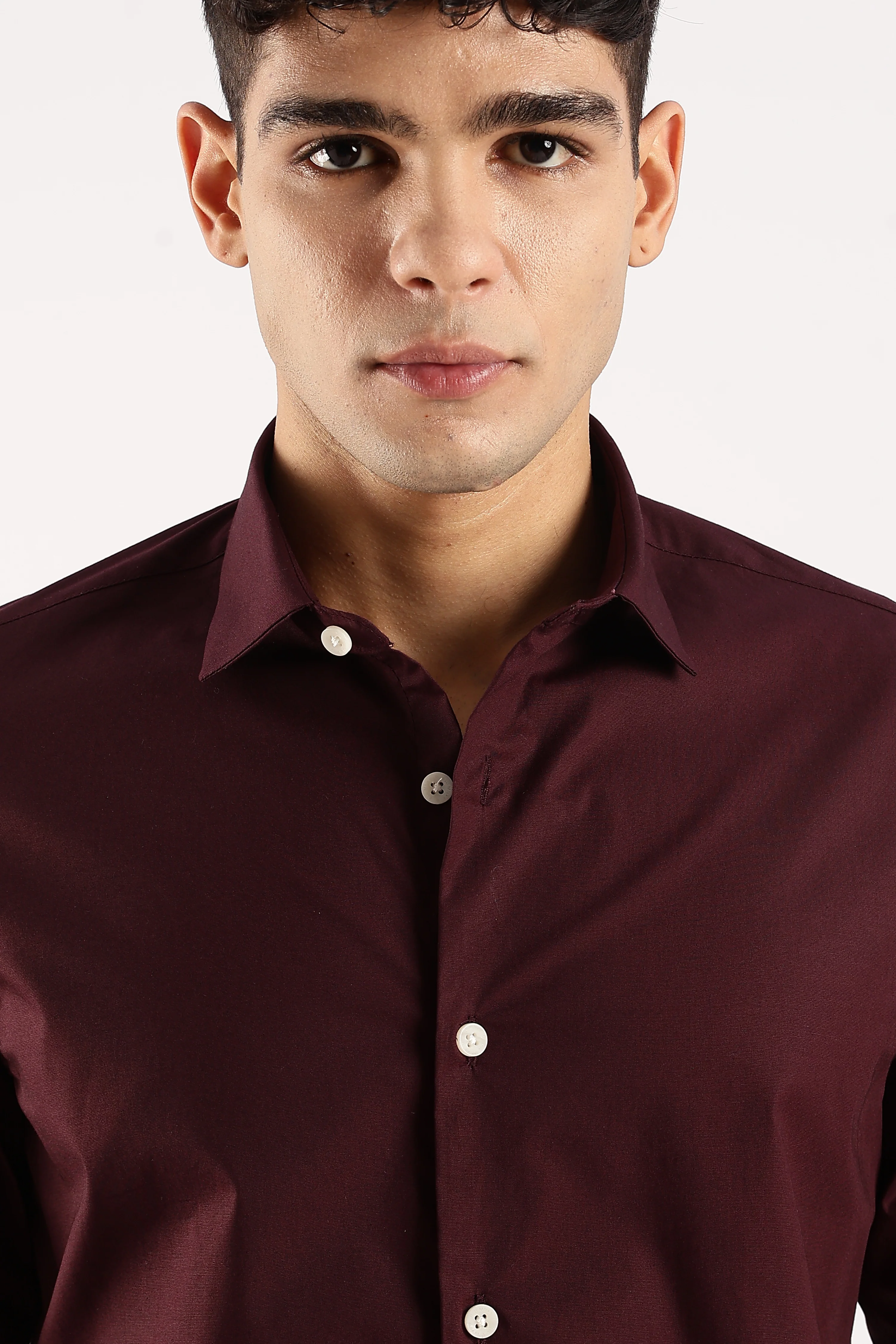Men Burgundy Cotton Lycra Shirt - Image 5