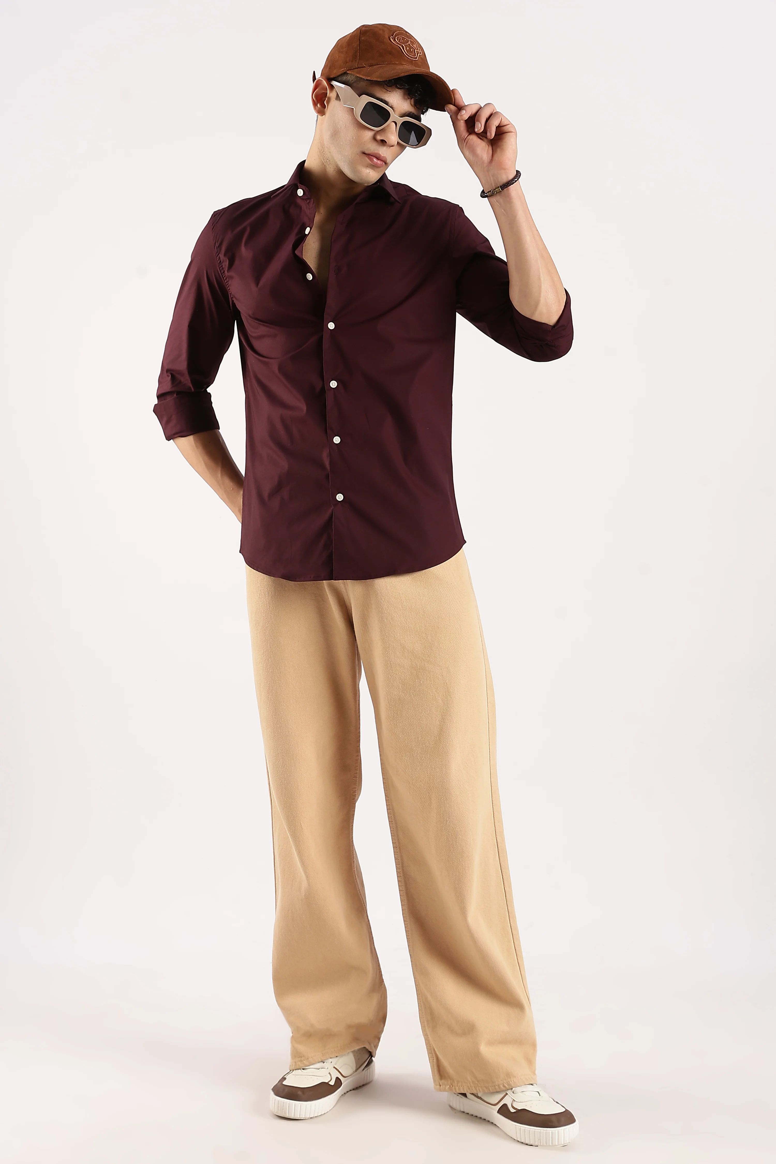 Men Burgundy Cotton Lycra Shirt - Image 6