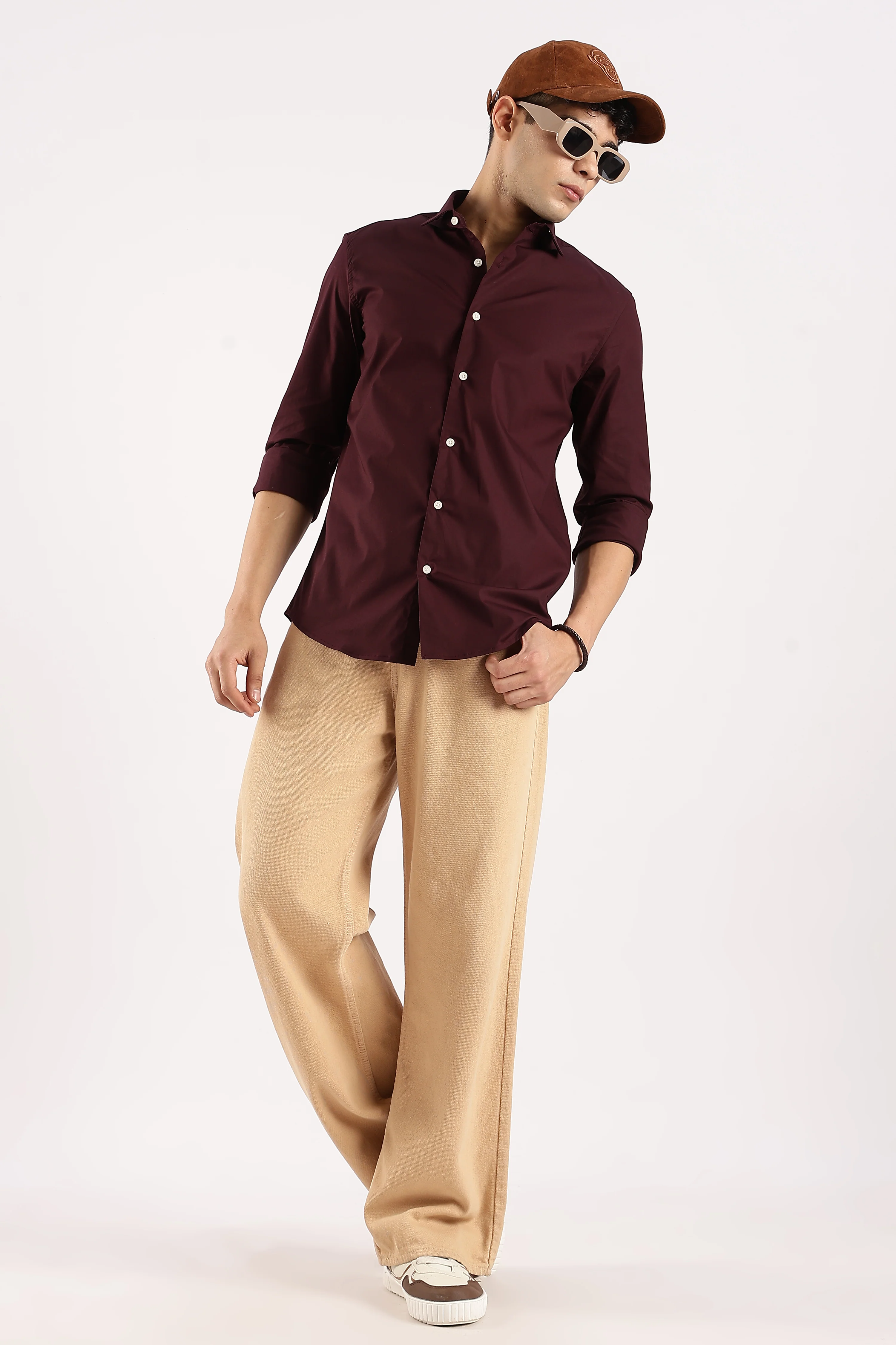 Men Burgundy Cotton Lycra Shirt - Image 7