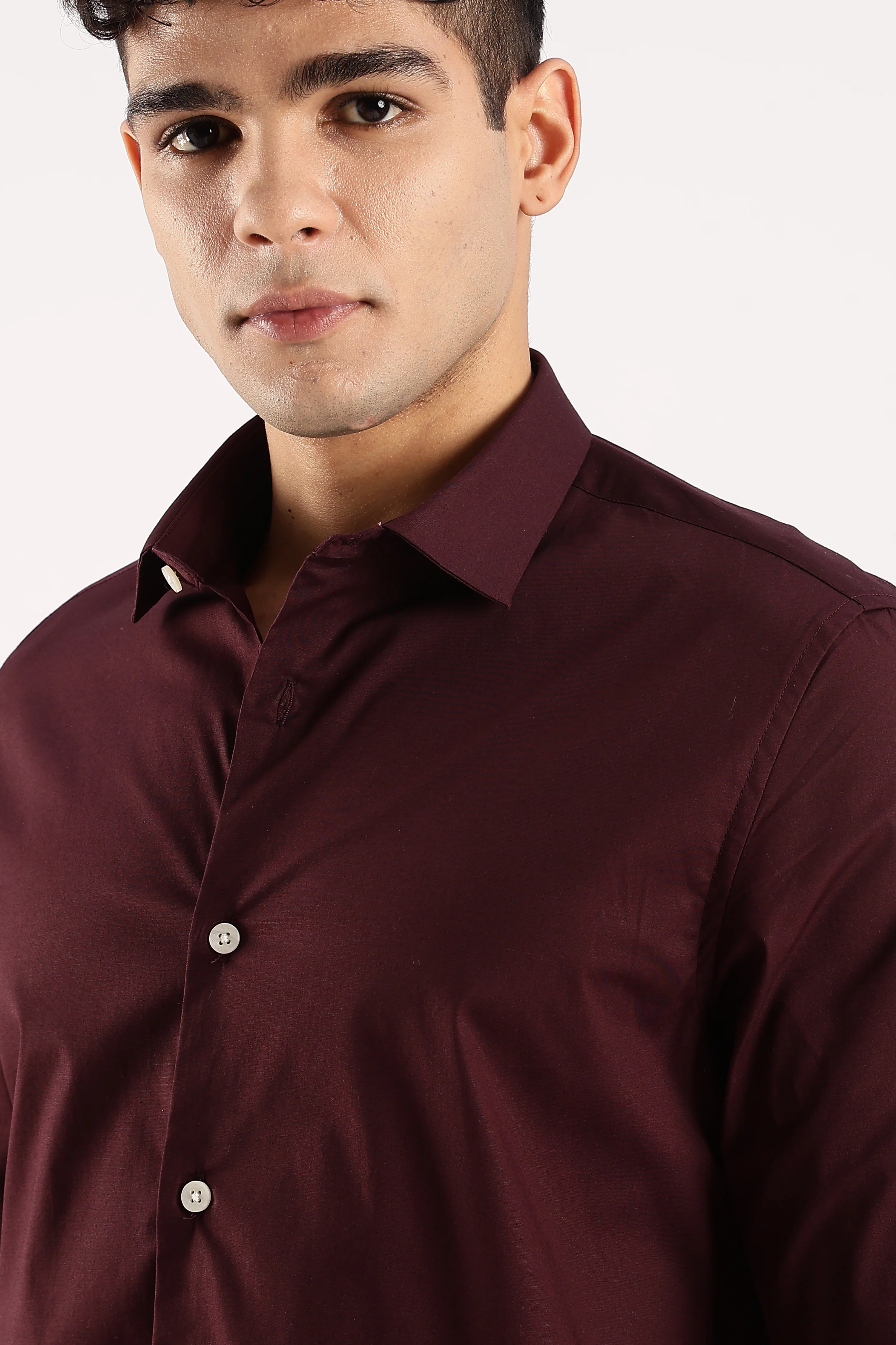 Men Burgundy Cotton Lycra Shirt - Image 8