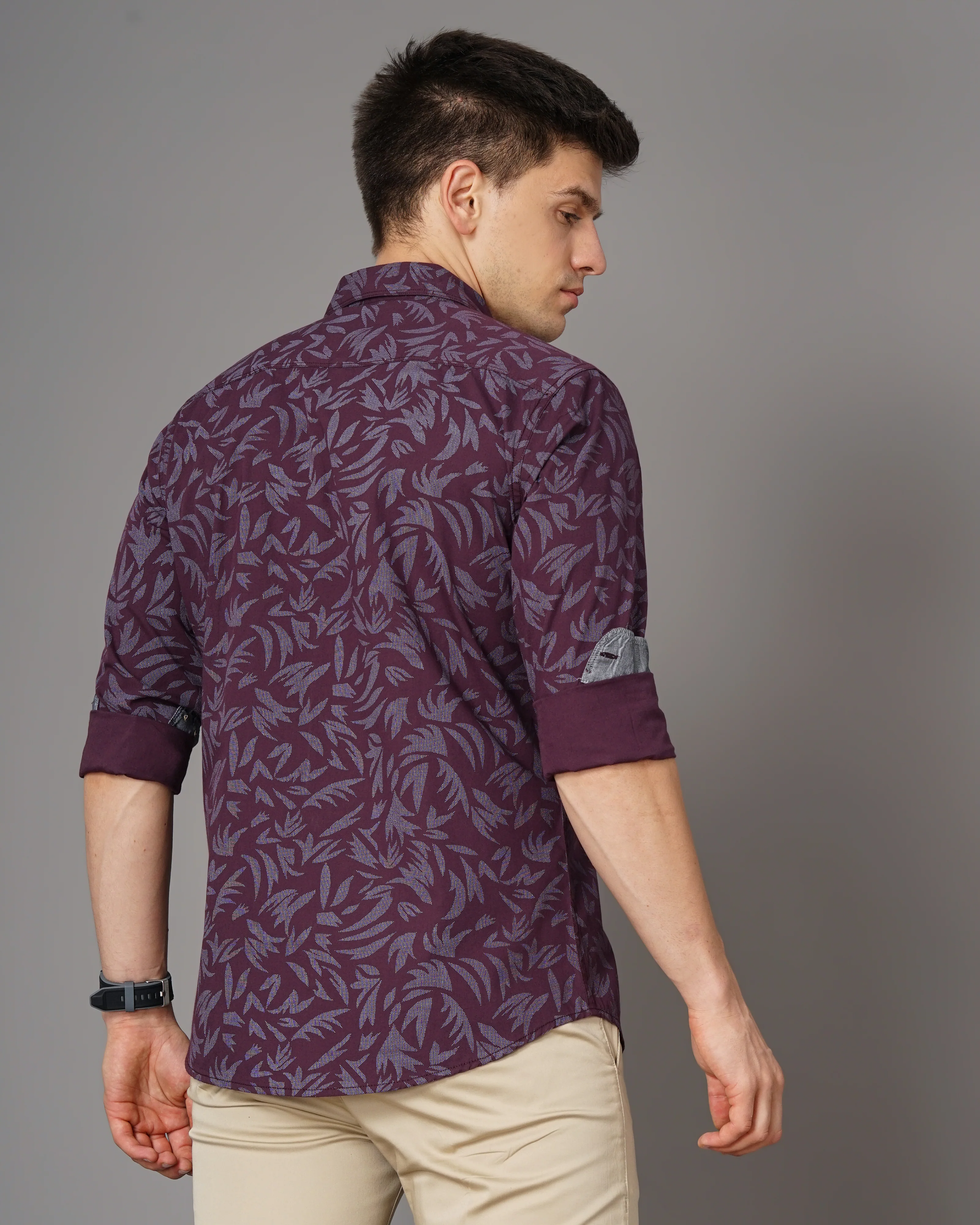 Men Burgundy Cotton Slim Shirt - Image 5