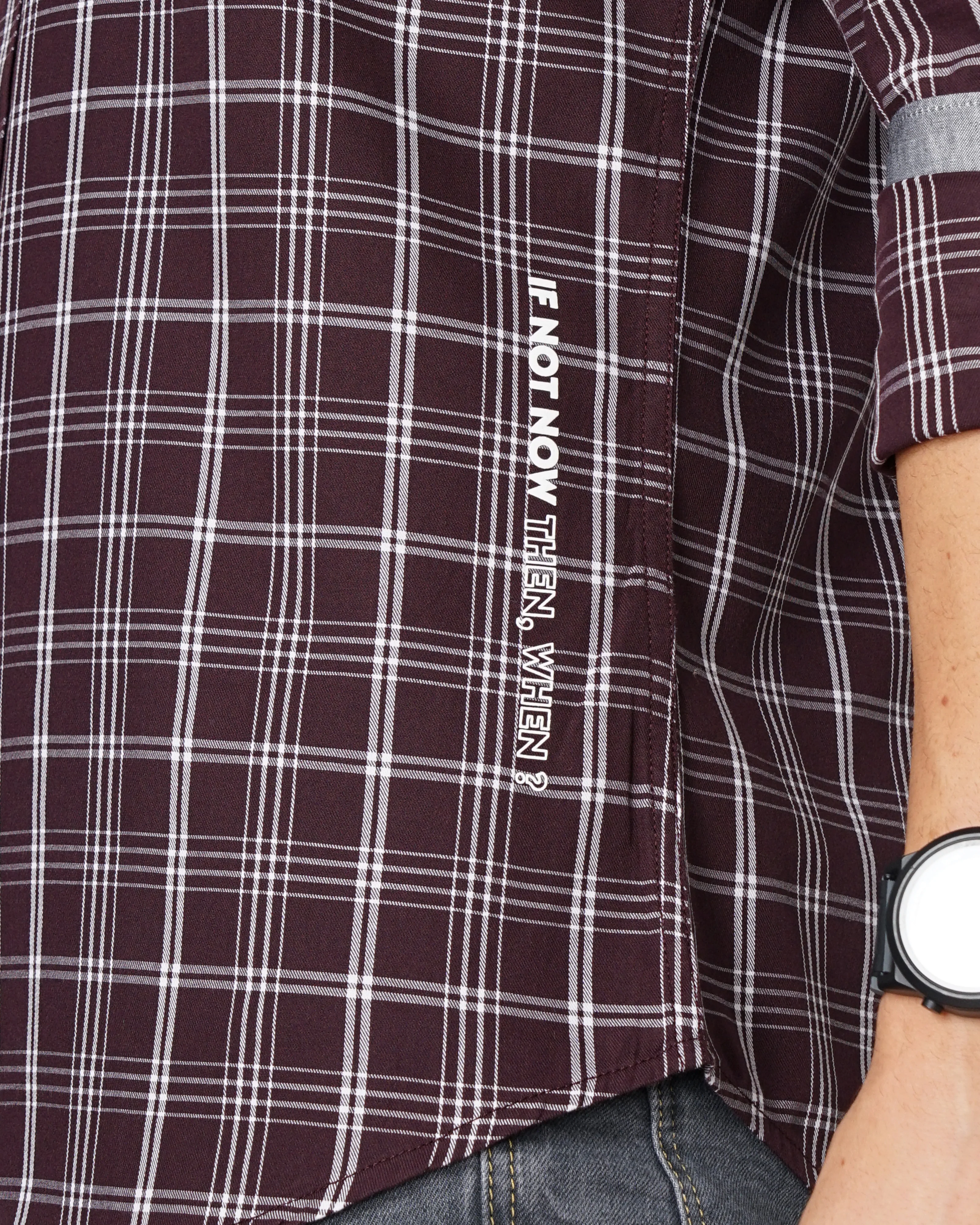 Men Burgundy Cotton Slim Shirt - Image 2