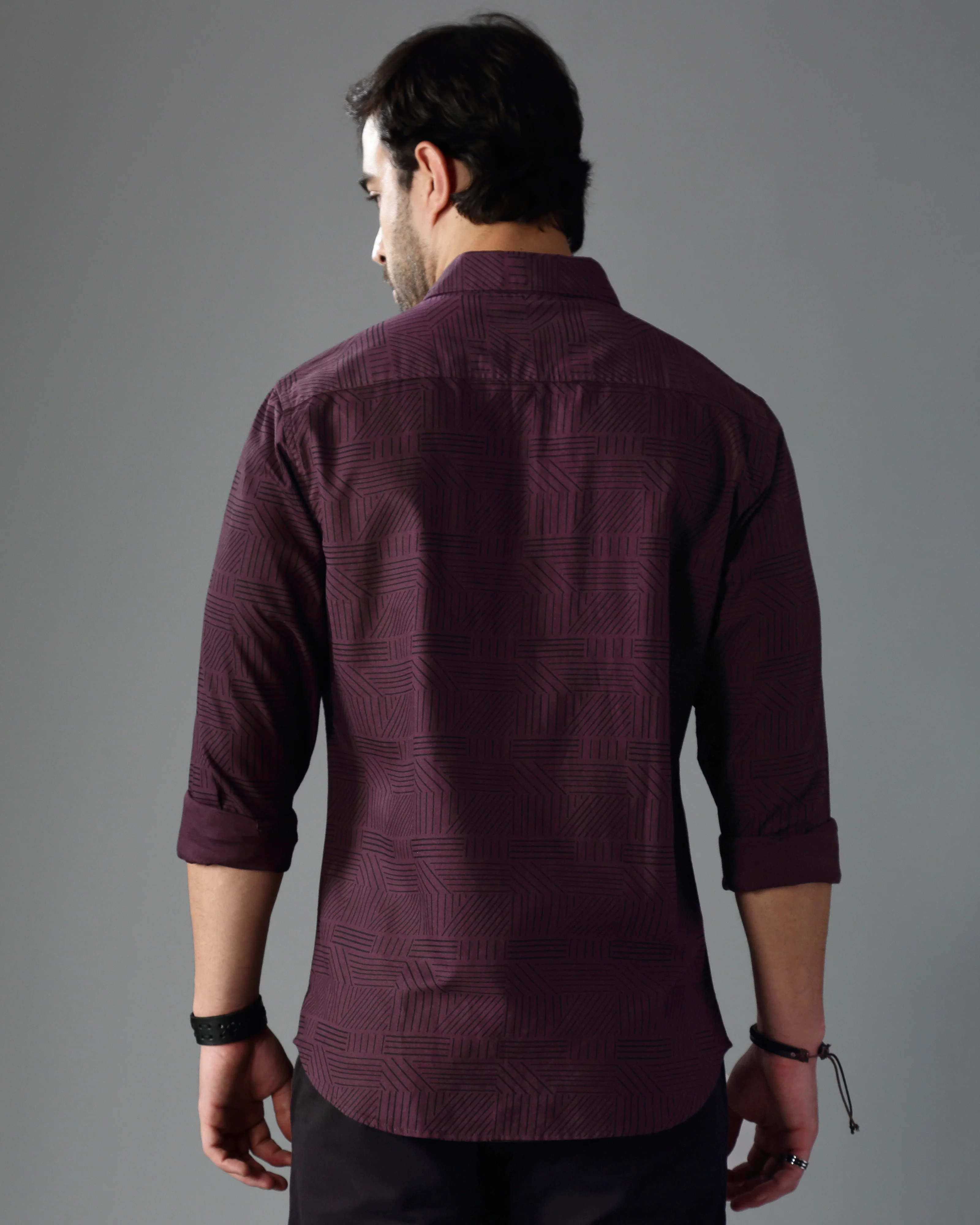 Men Burgundy Cotton Slim Shirt - Image 3