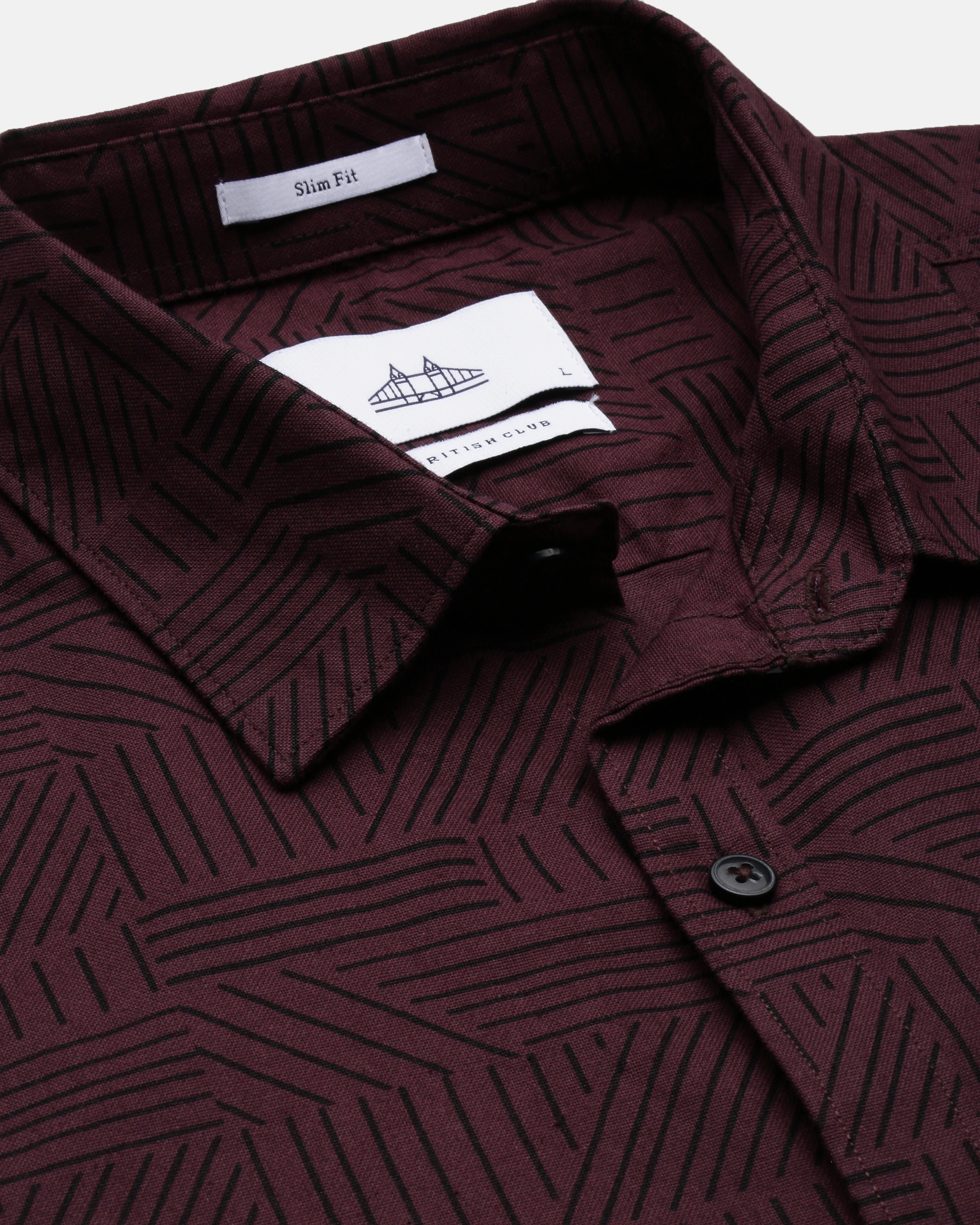 Men Burgundy Cotton Slim Shirt - Image 4