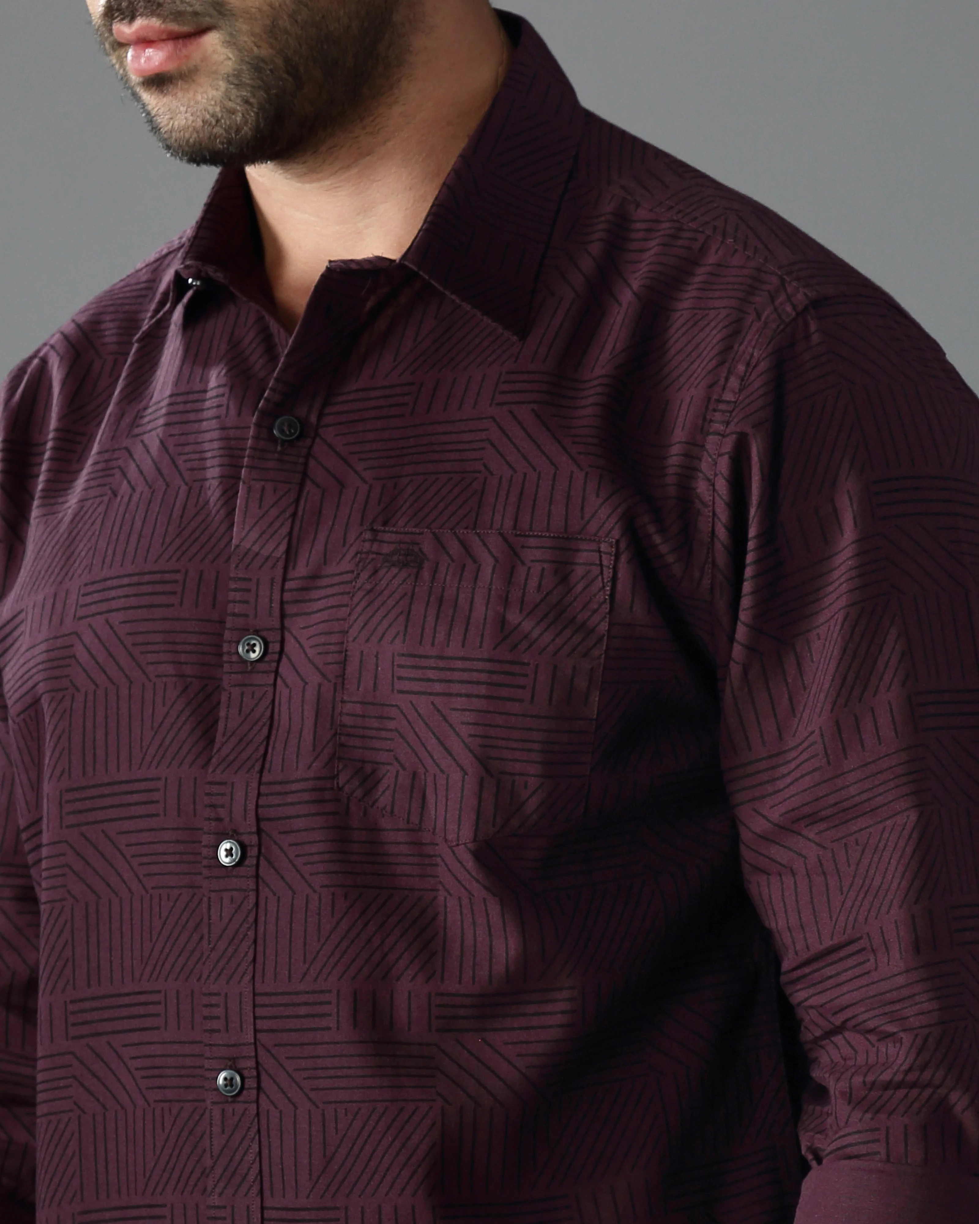 Men Burgundy Cotton Slim Shirt - Image 5