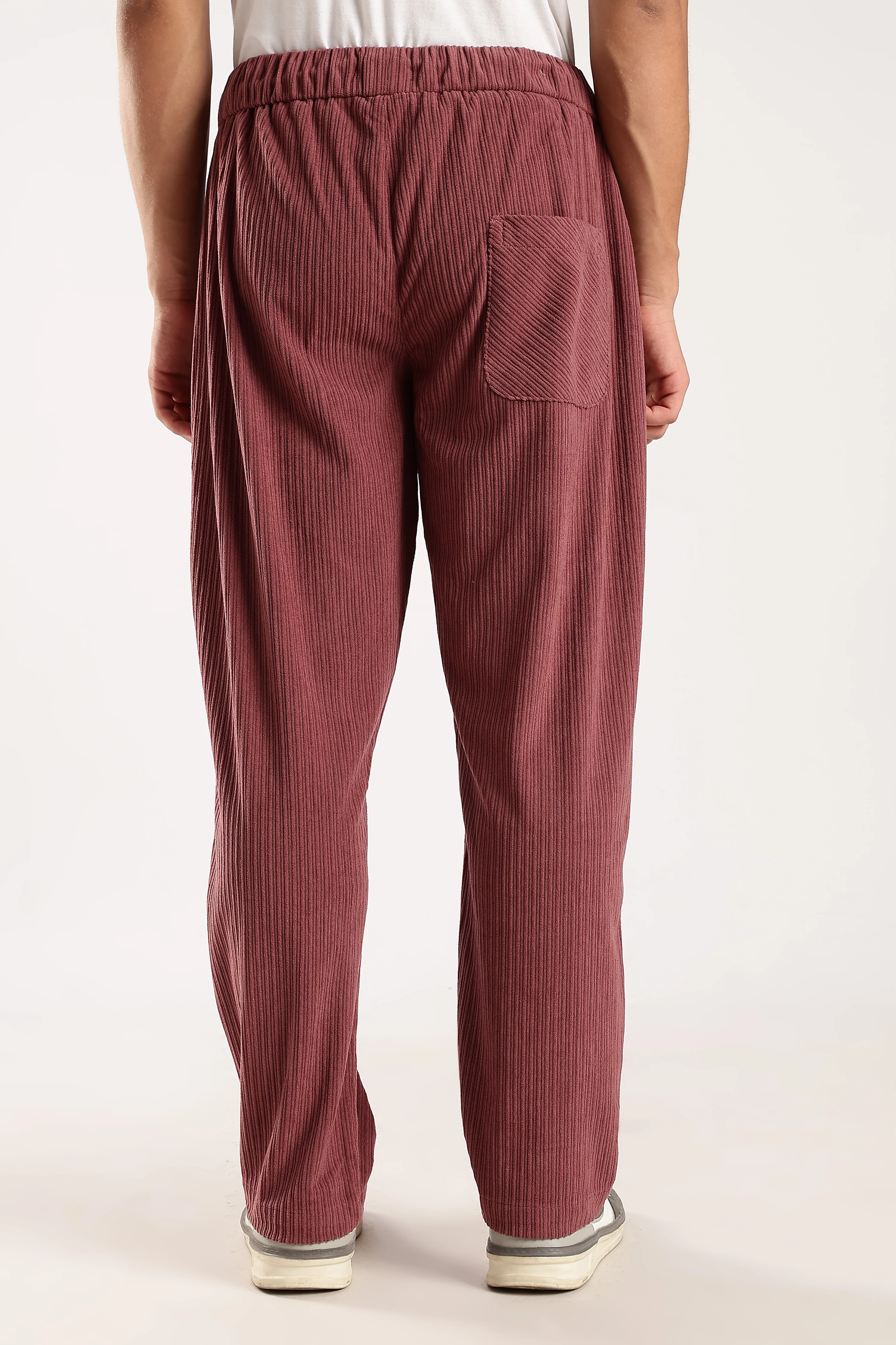 Men Burgundy Textured Drawcord Trousers - Image 5