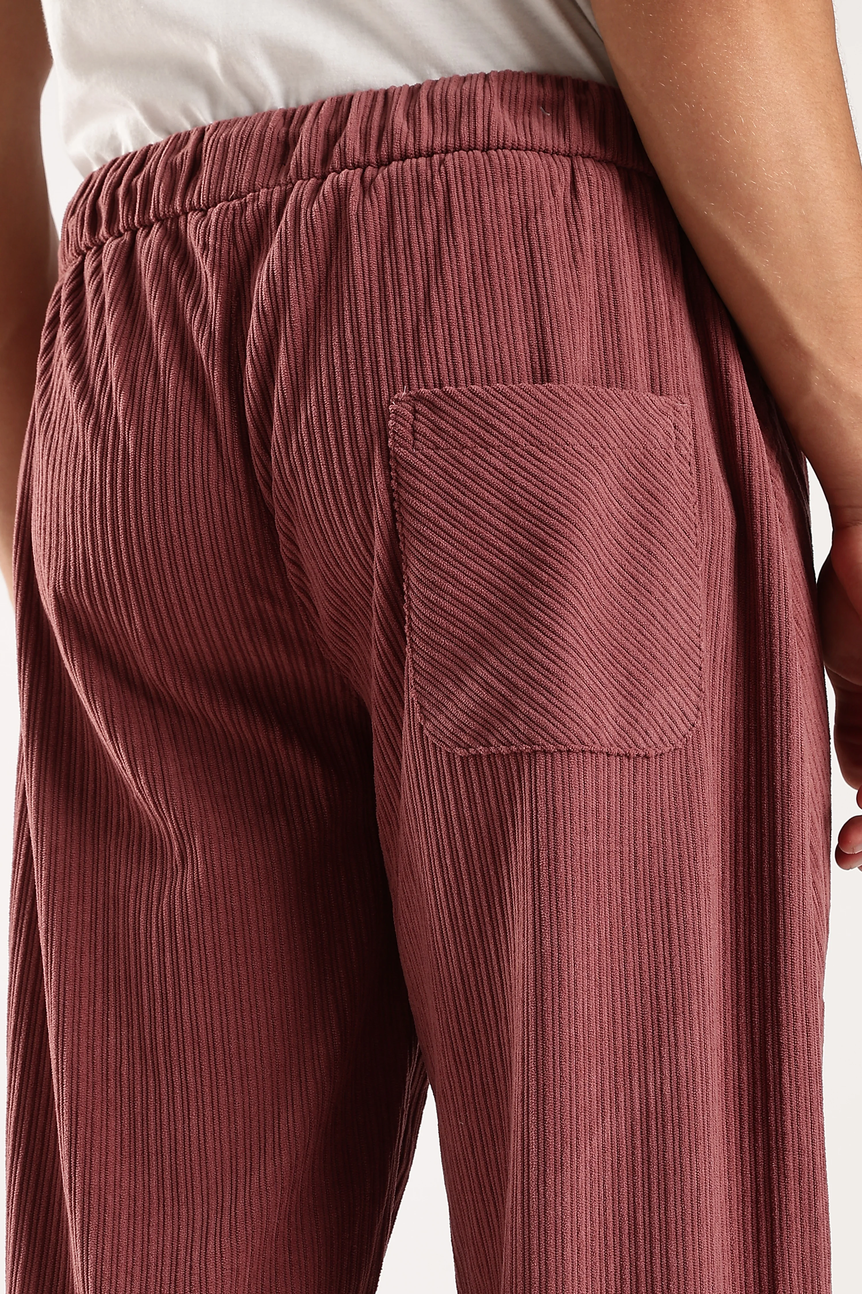 Men Burgundy Textured Drawcord Trousers - Image 6