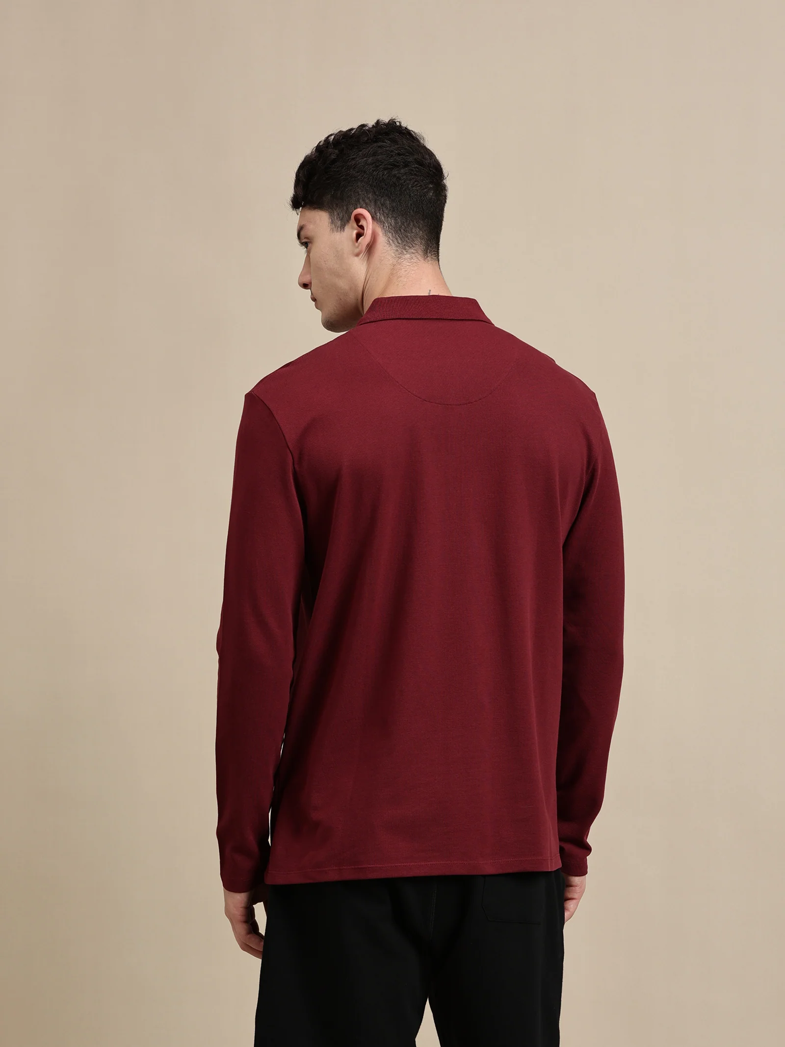 Men Burgundy Full Sleeve T-Shirt - Image 3