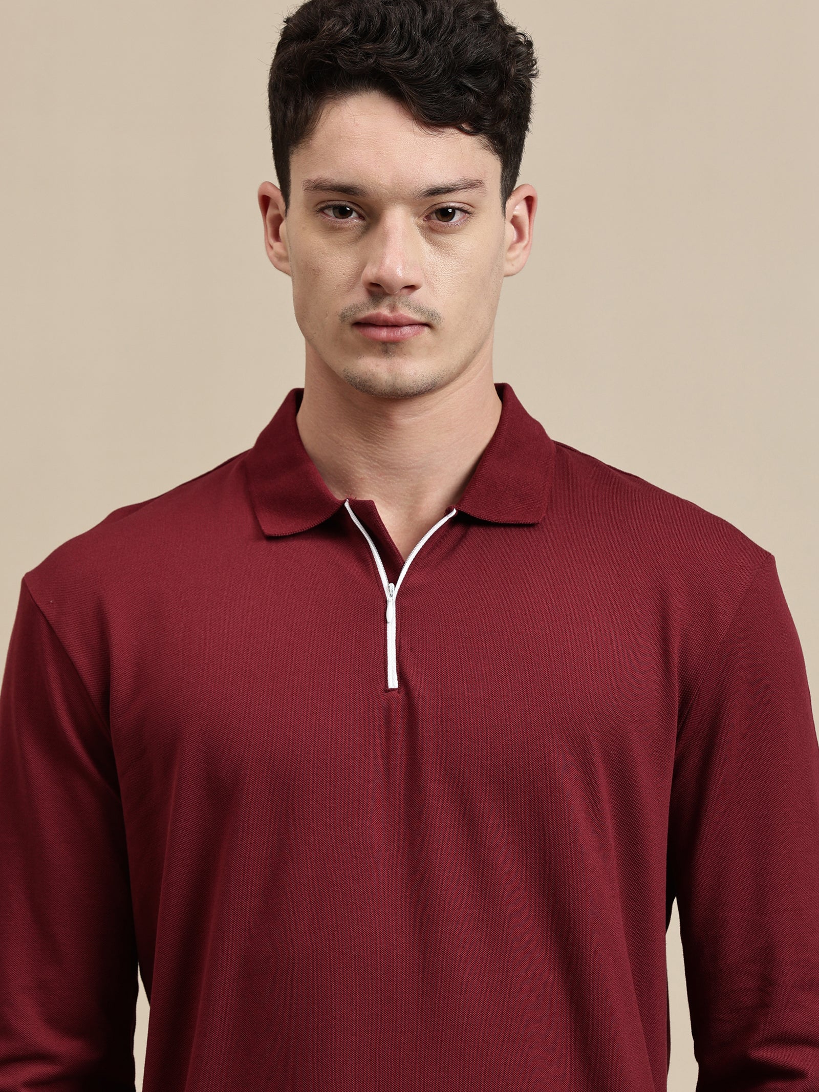 Men Burgundy Full Sleeve T-Shirt - Image 4