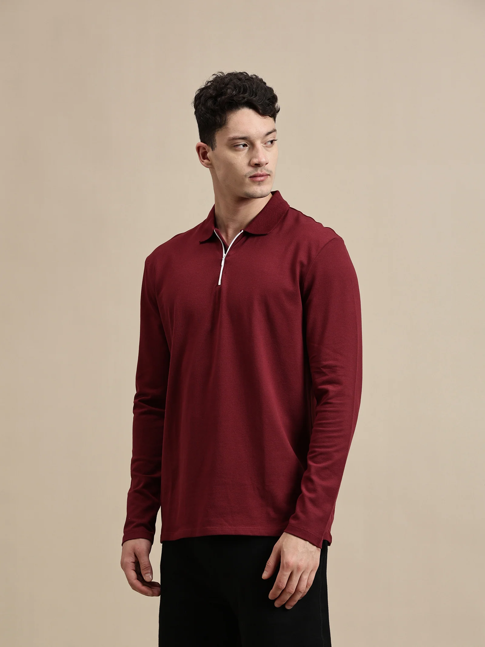 Men Burgundy Full Sleeve T-Shirt - Image 5