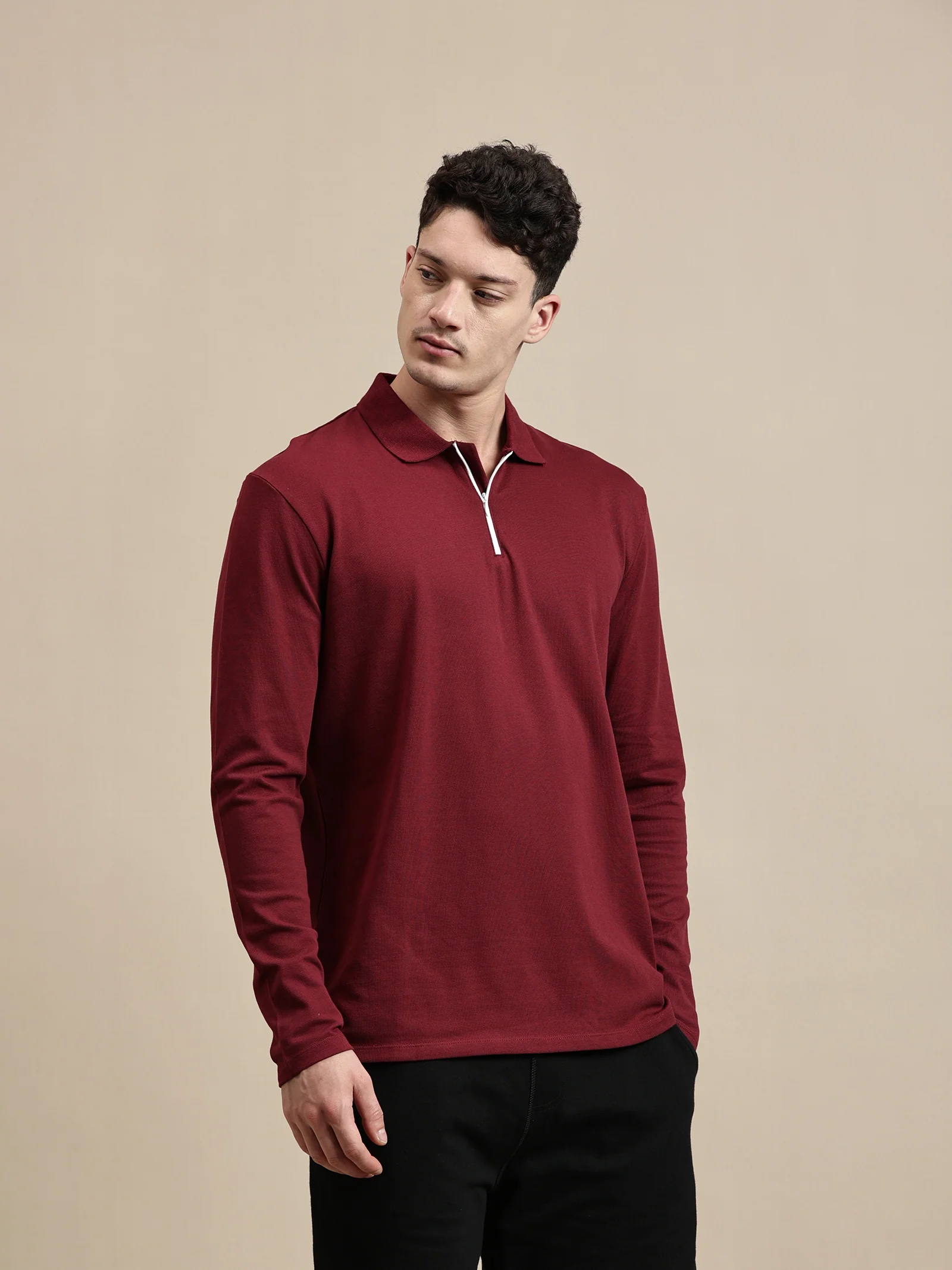 Men Burgundy Full Sleeve T-Shirt - Image 6