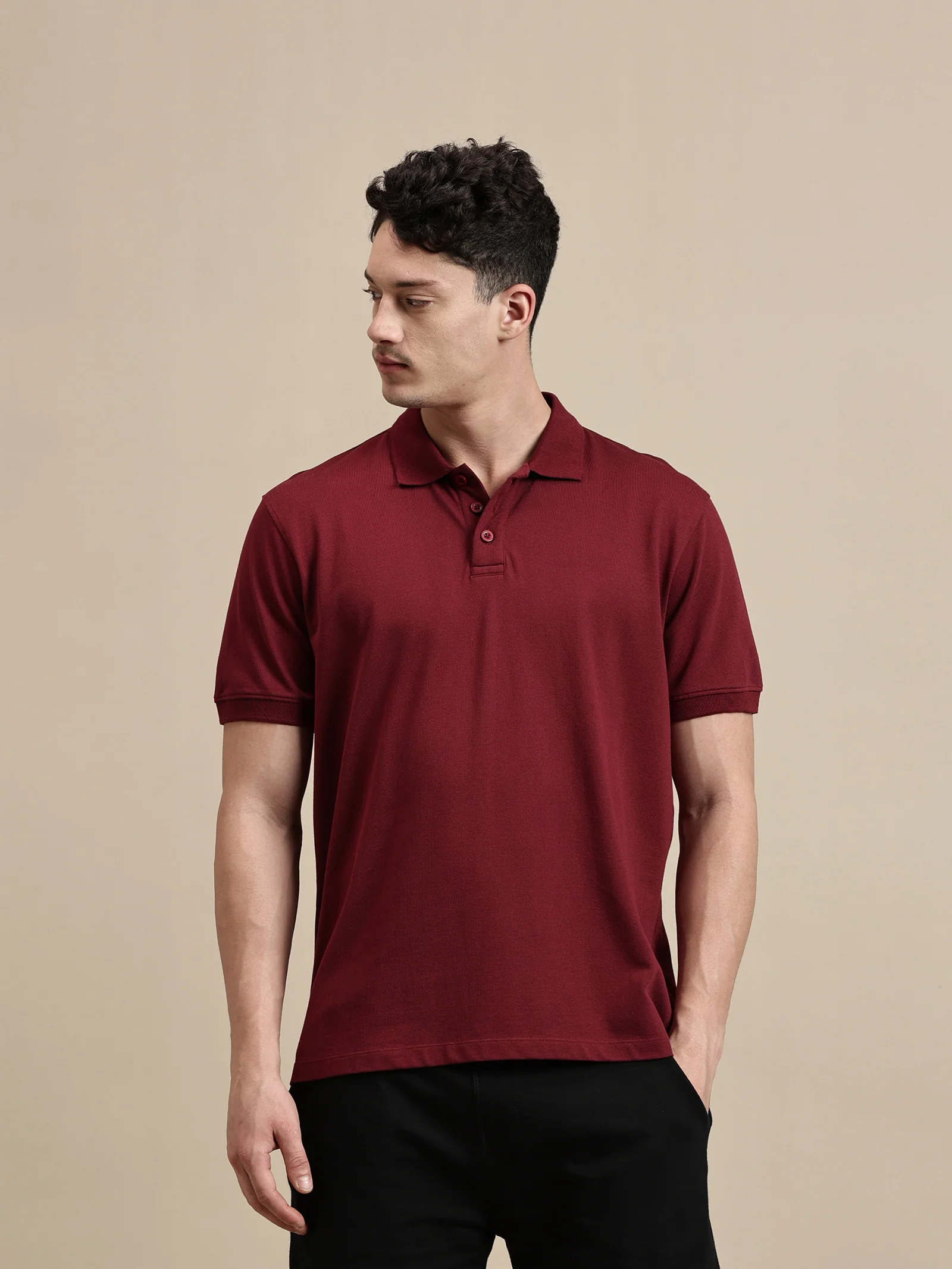 Men Burgundy Half Sleeve T-Shirt - Image 2