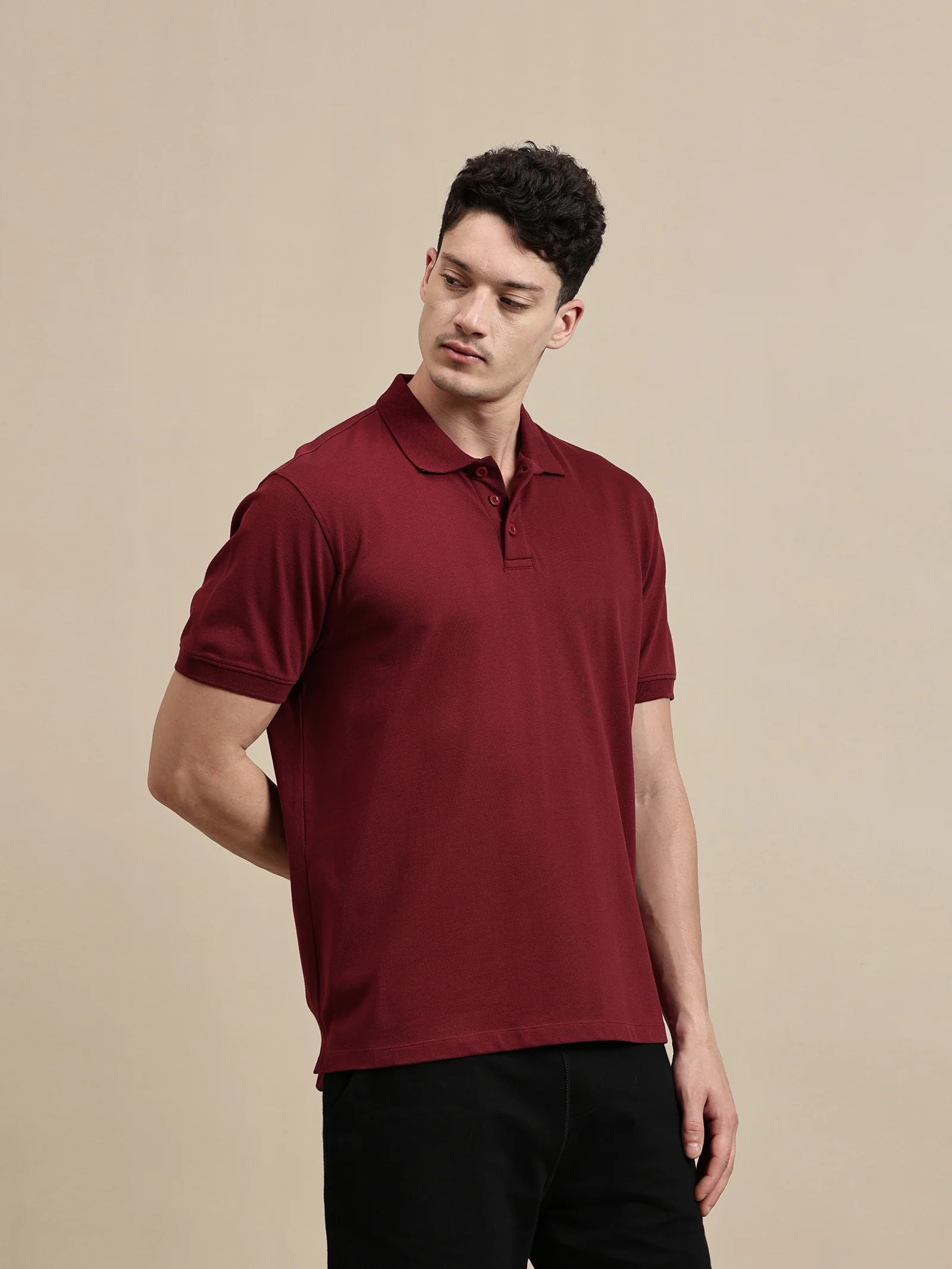 Men Burgundy Half Sleeve T-Shirt - Image 3