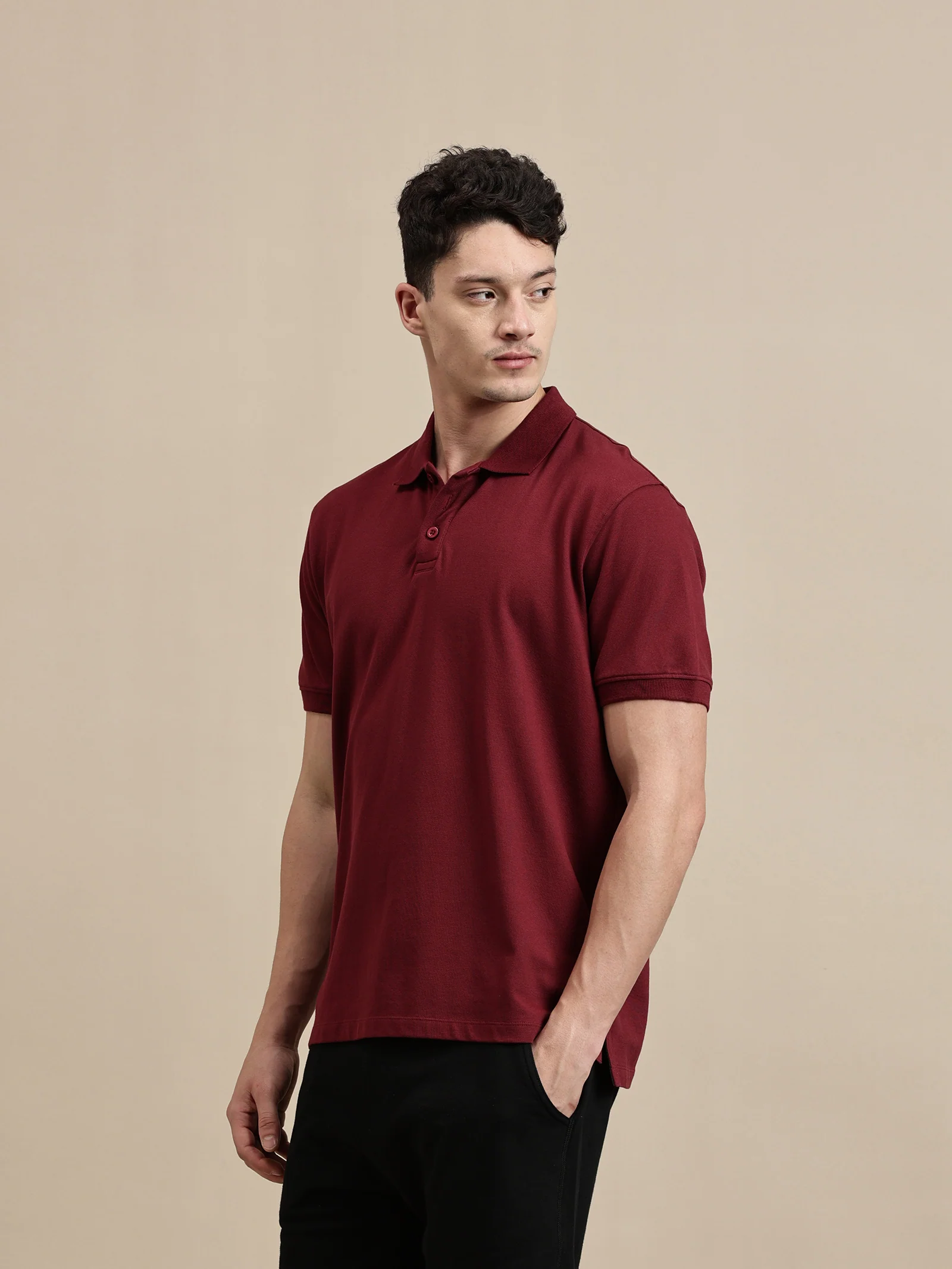 Men Burgundy Half Sleeve T-Shirt - Image 6