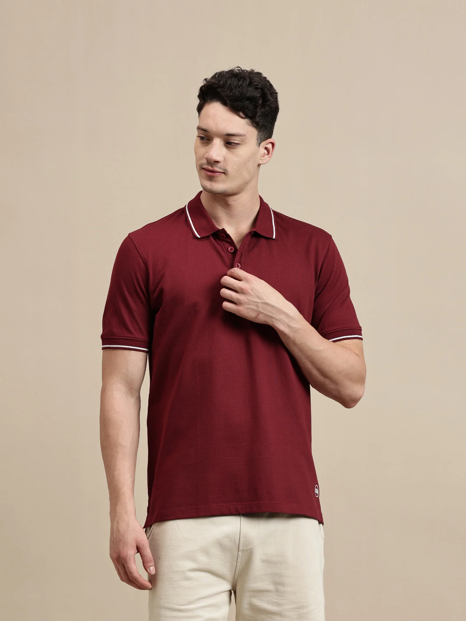 Men Burgundy Half Sleeve T-Shirt - Image 2