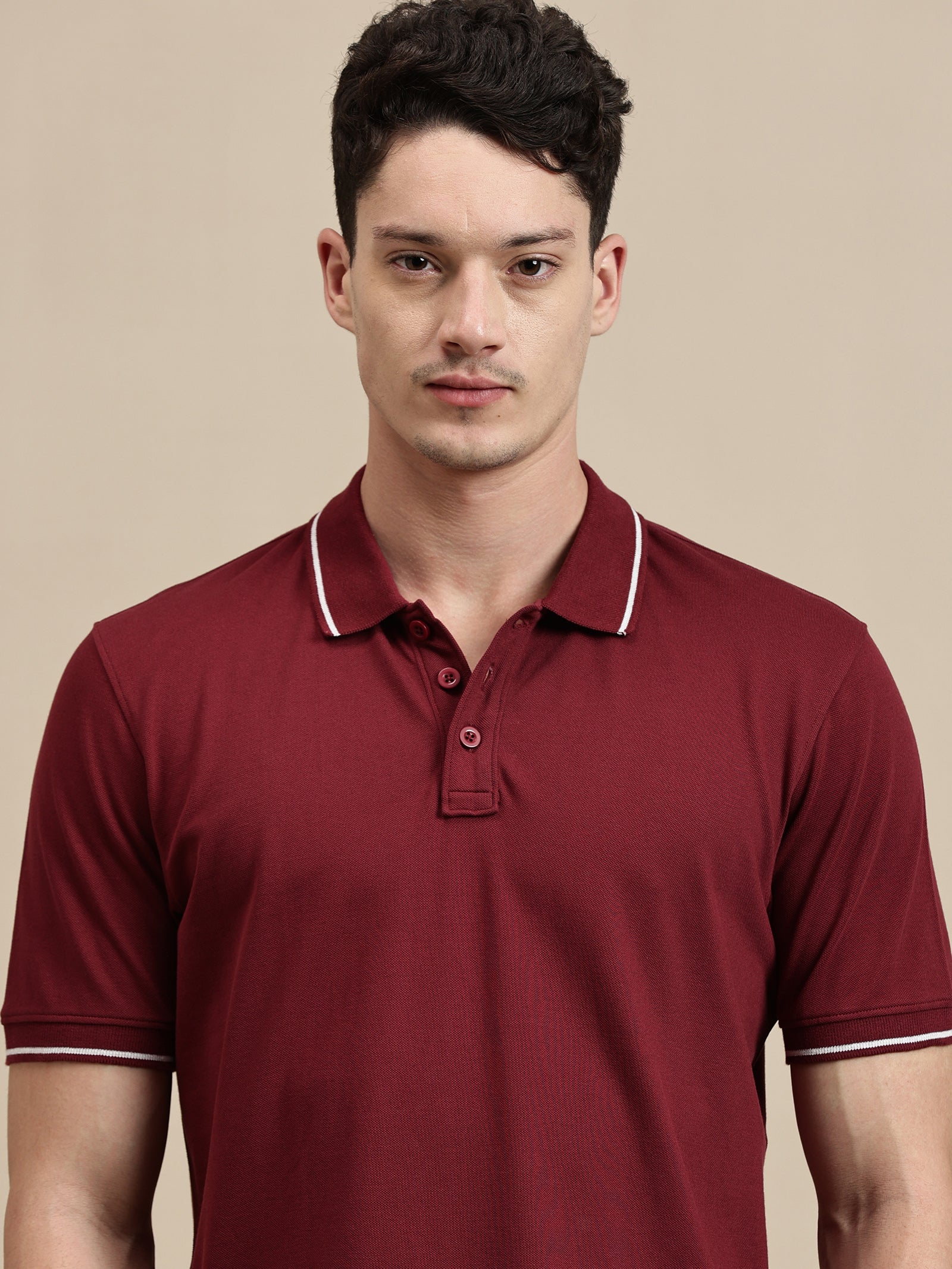 Men Burgundy Half Sleeve T-Shirt - Image 4