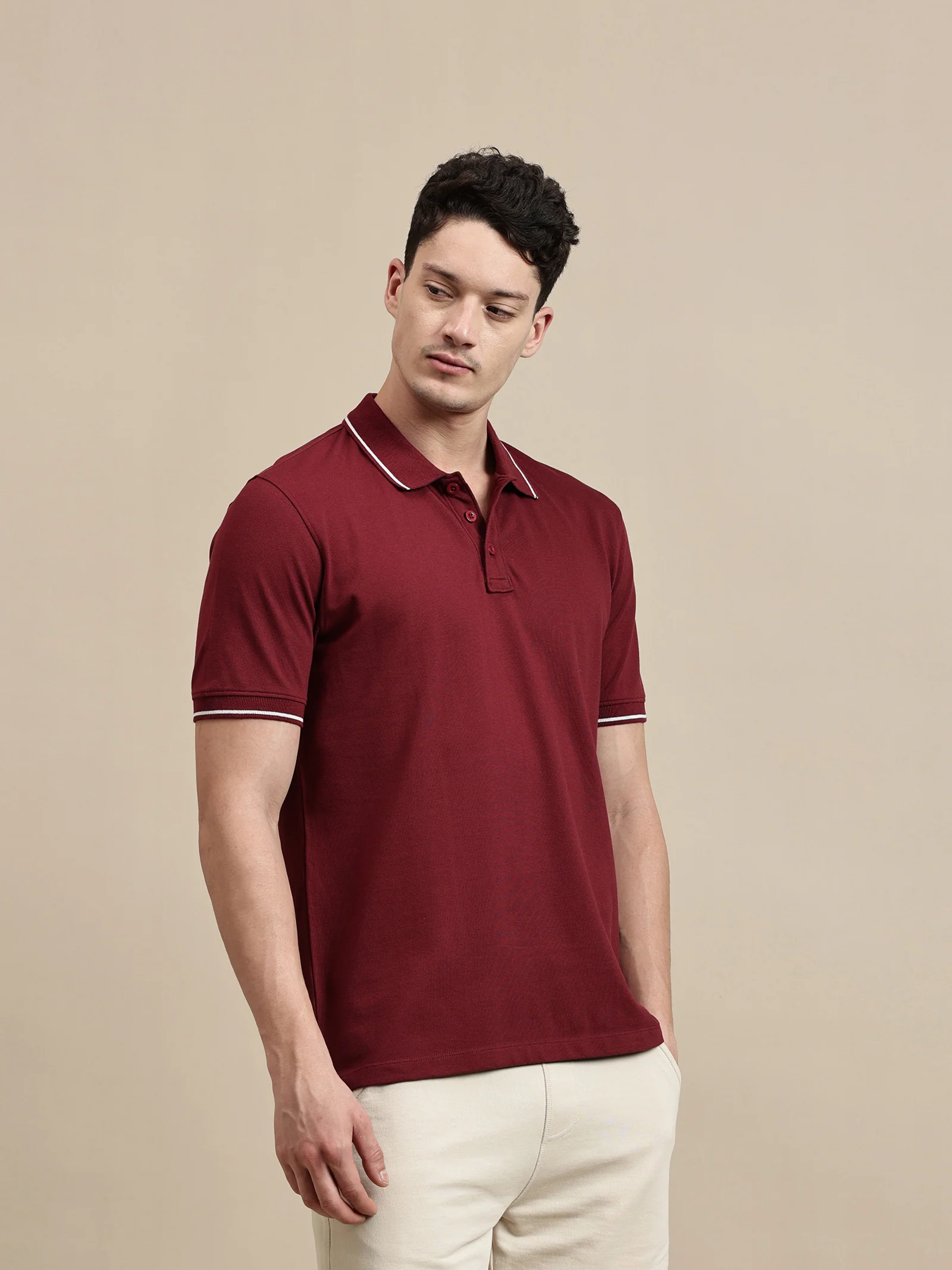Men Burgundy Half Sleeve T-Shirt - Image 6