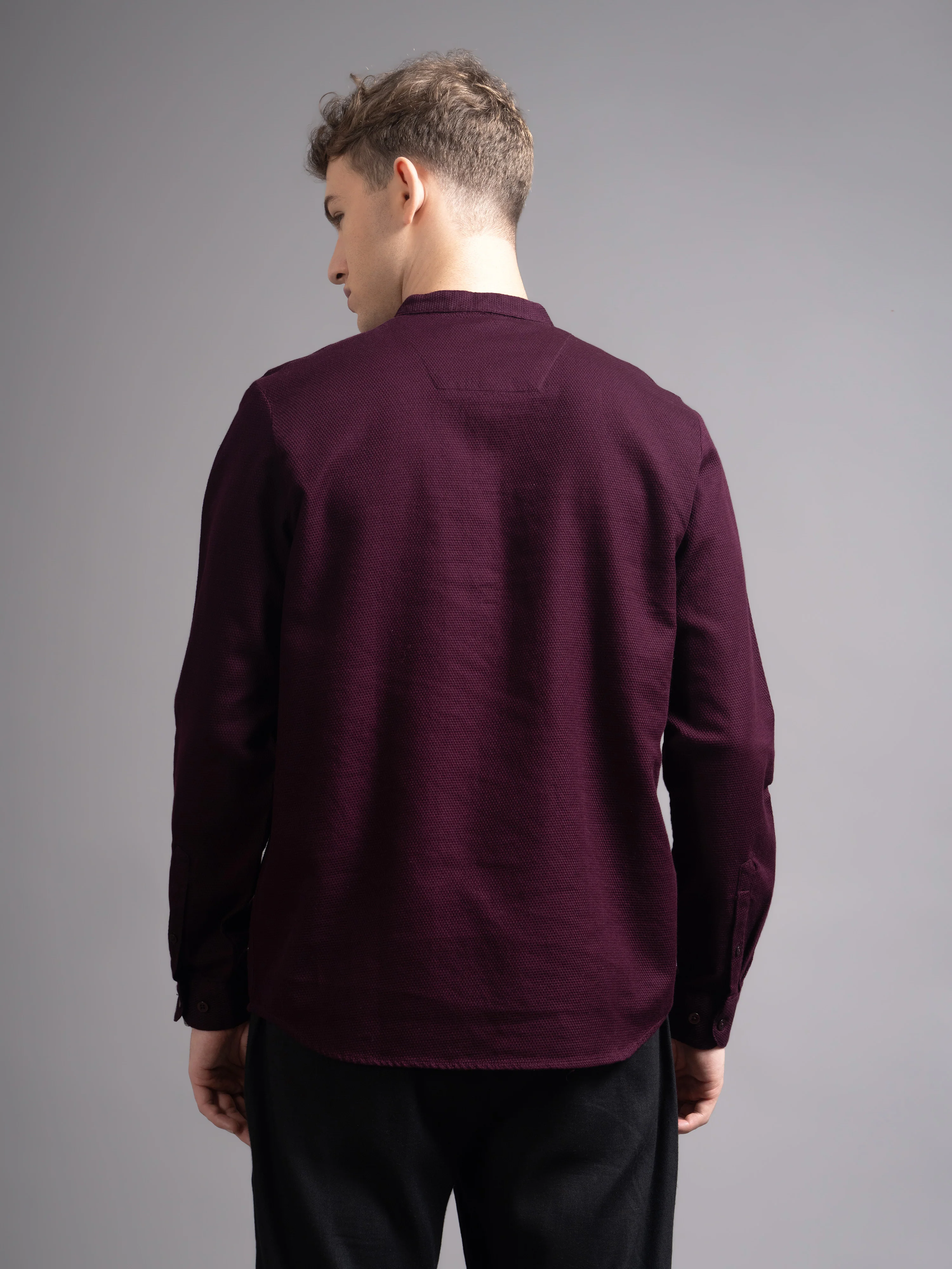 Men Burgundy Kurta Shirt - Image 5