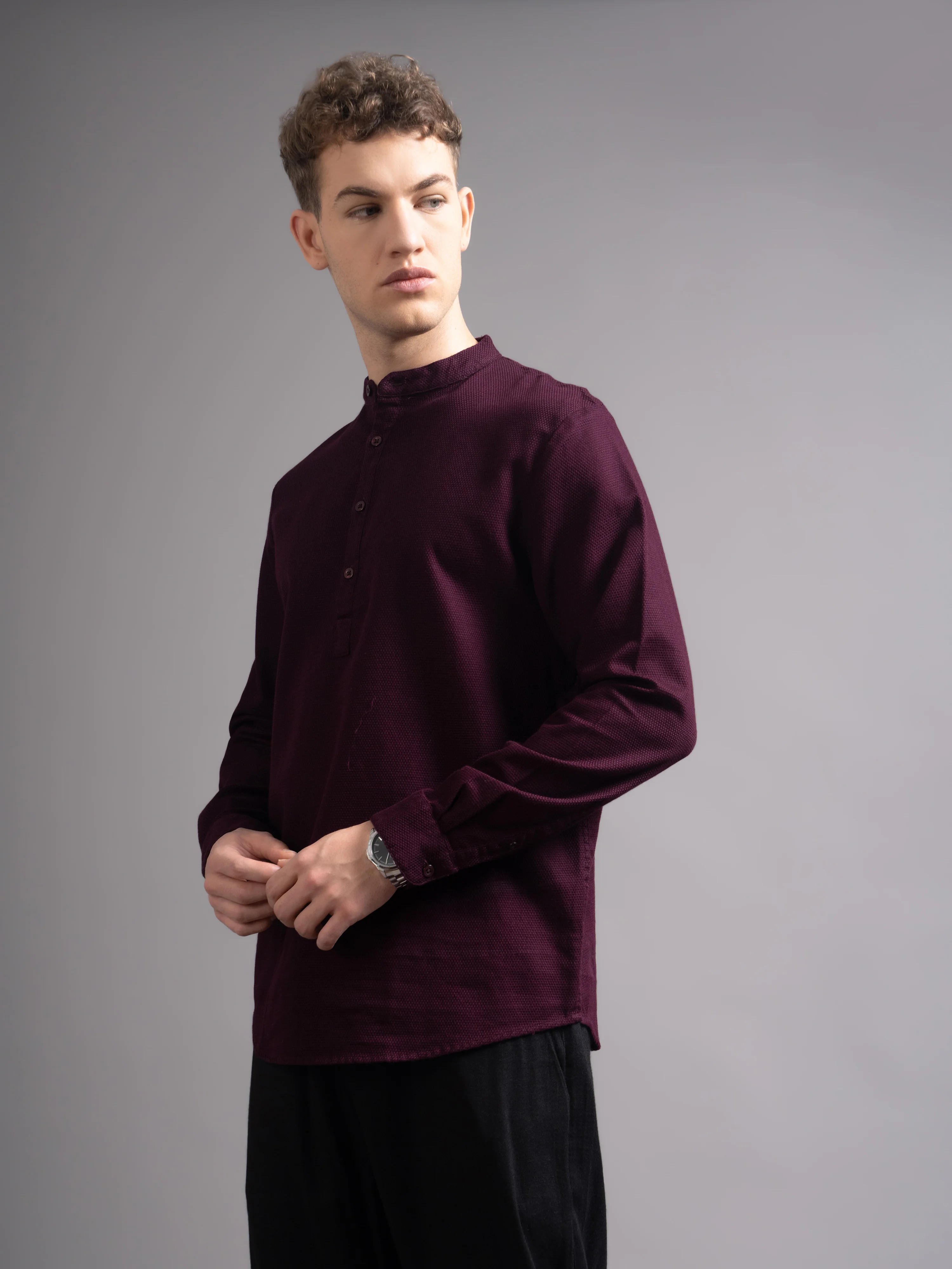 Men Burgundy Kurta Shirt - Image 6