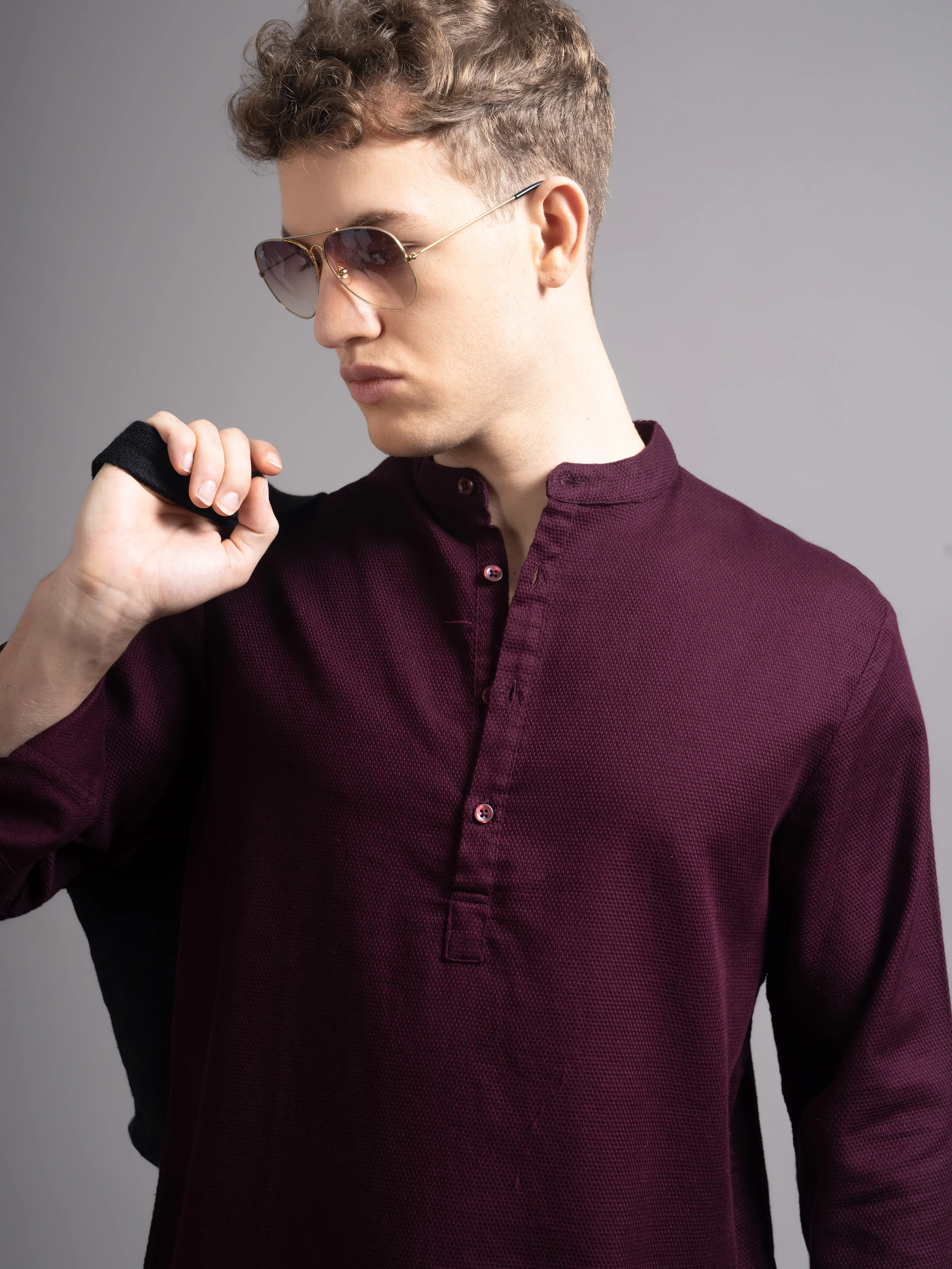 Men Burgundy Kurta Shirt - Image 7