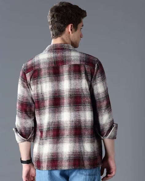 Men Burgundy Oversized Fit Shacket - Image 2