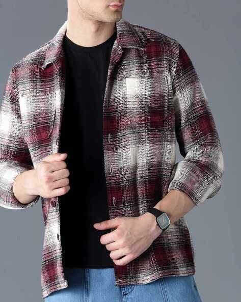 Men Burgundy Oversized Fit Shacket - Image 4