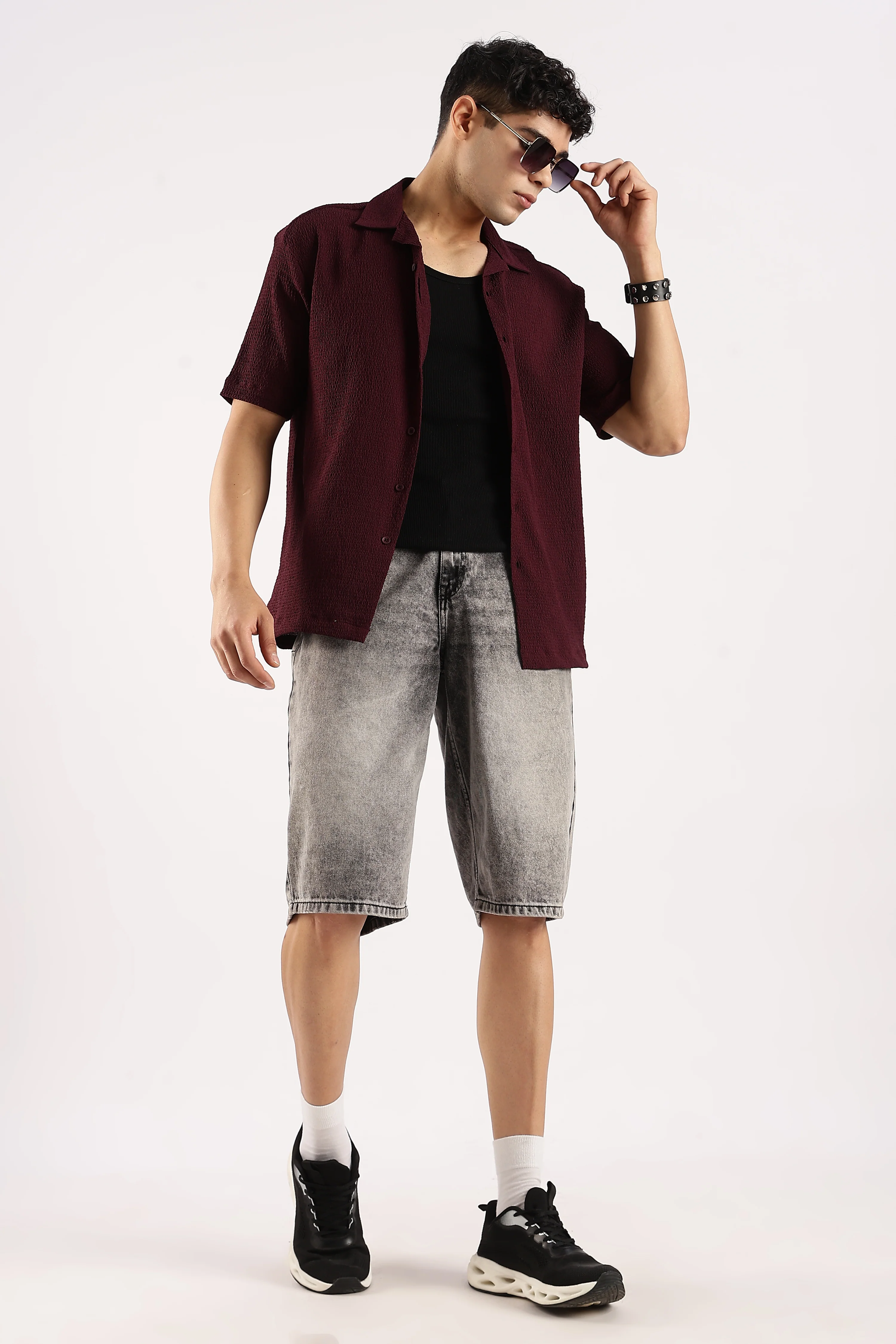 Men Burgundy  Poly Textured Shirt - Image 10