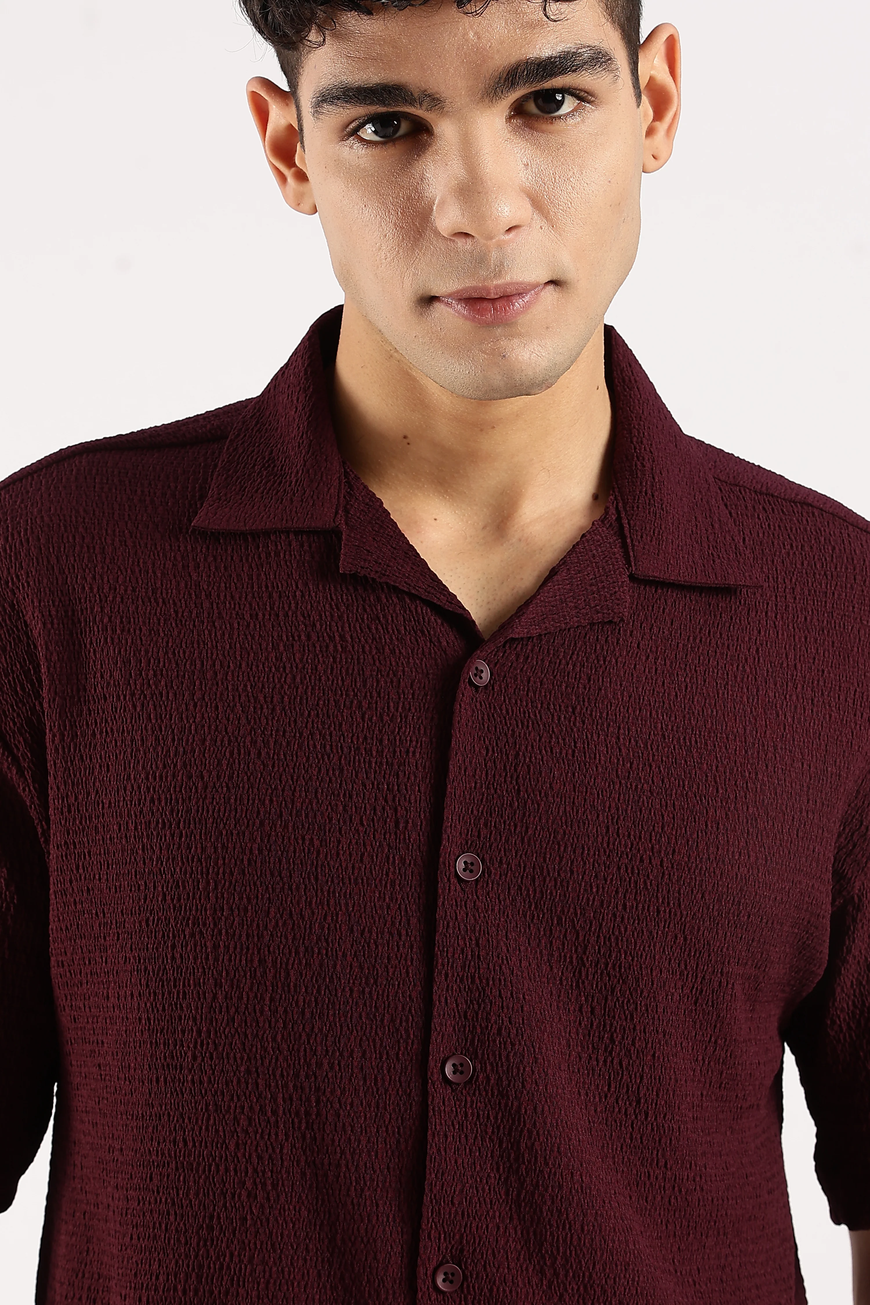 Men Burgundy  Poly Textured Shirt - Image 5