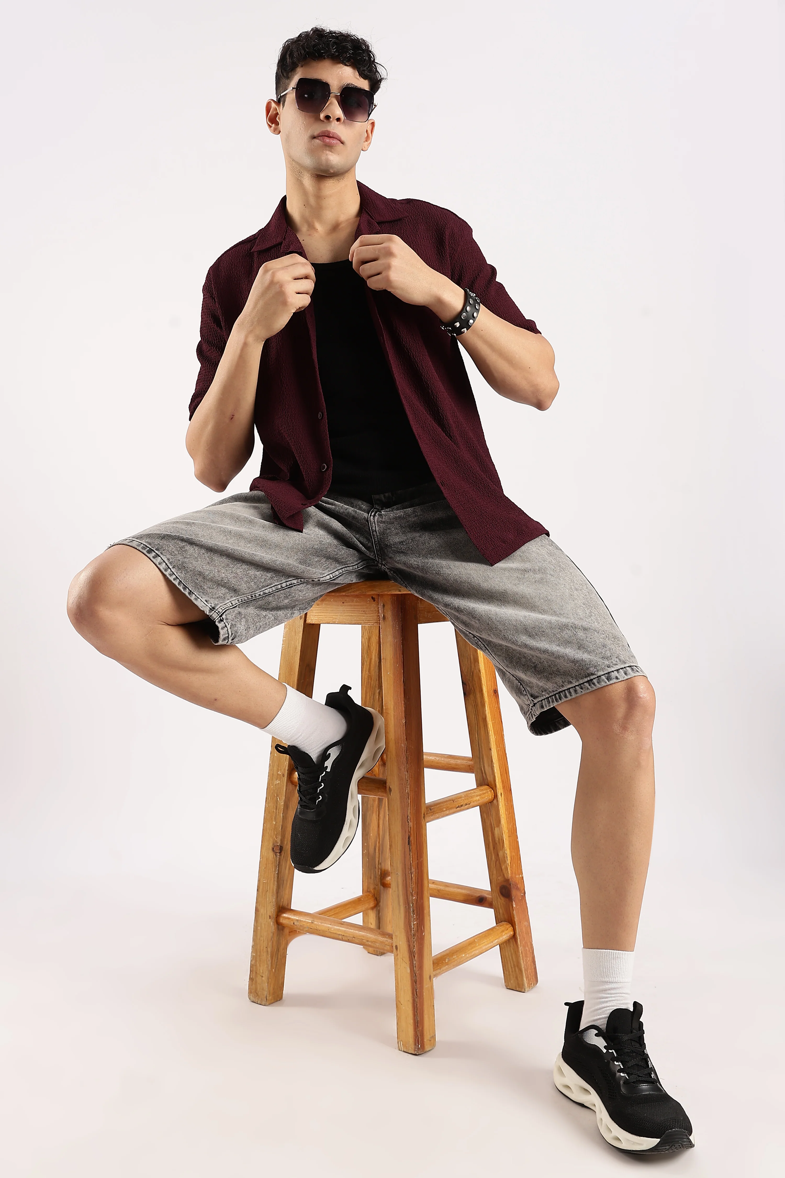 Men Burgundy  Poly Textured Shirt - Image 6
