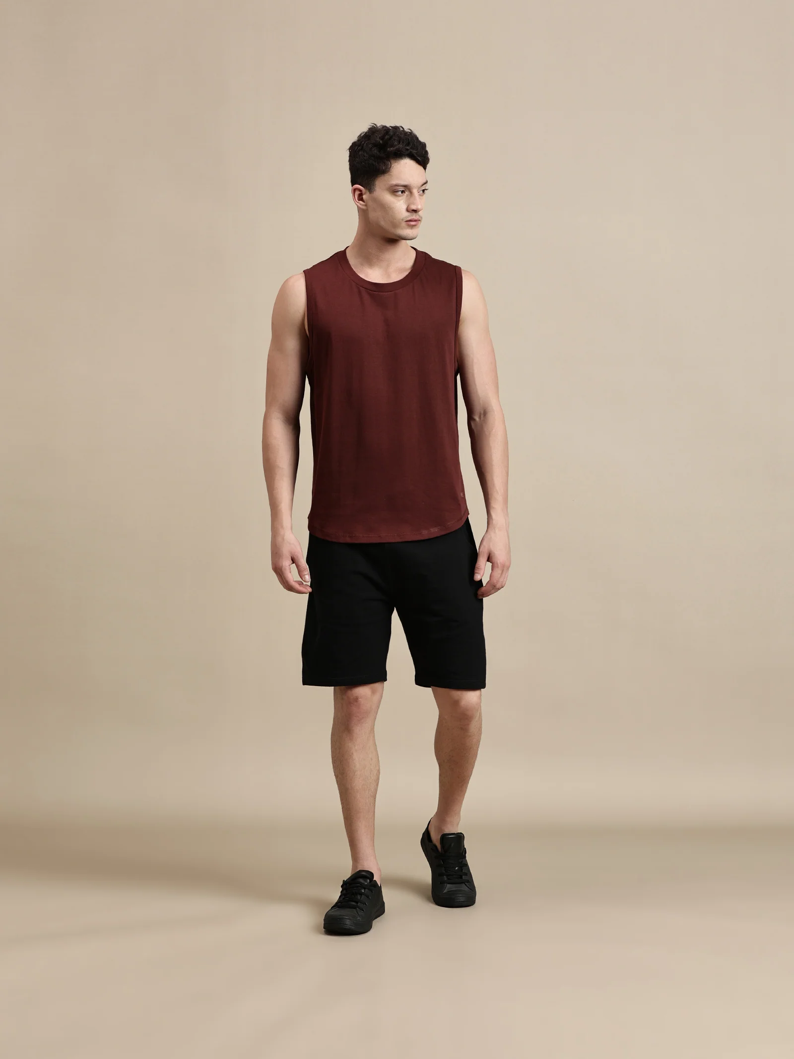 Men Burgundy Sleeveless T-Shirt - Image 2