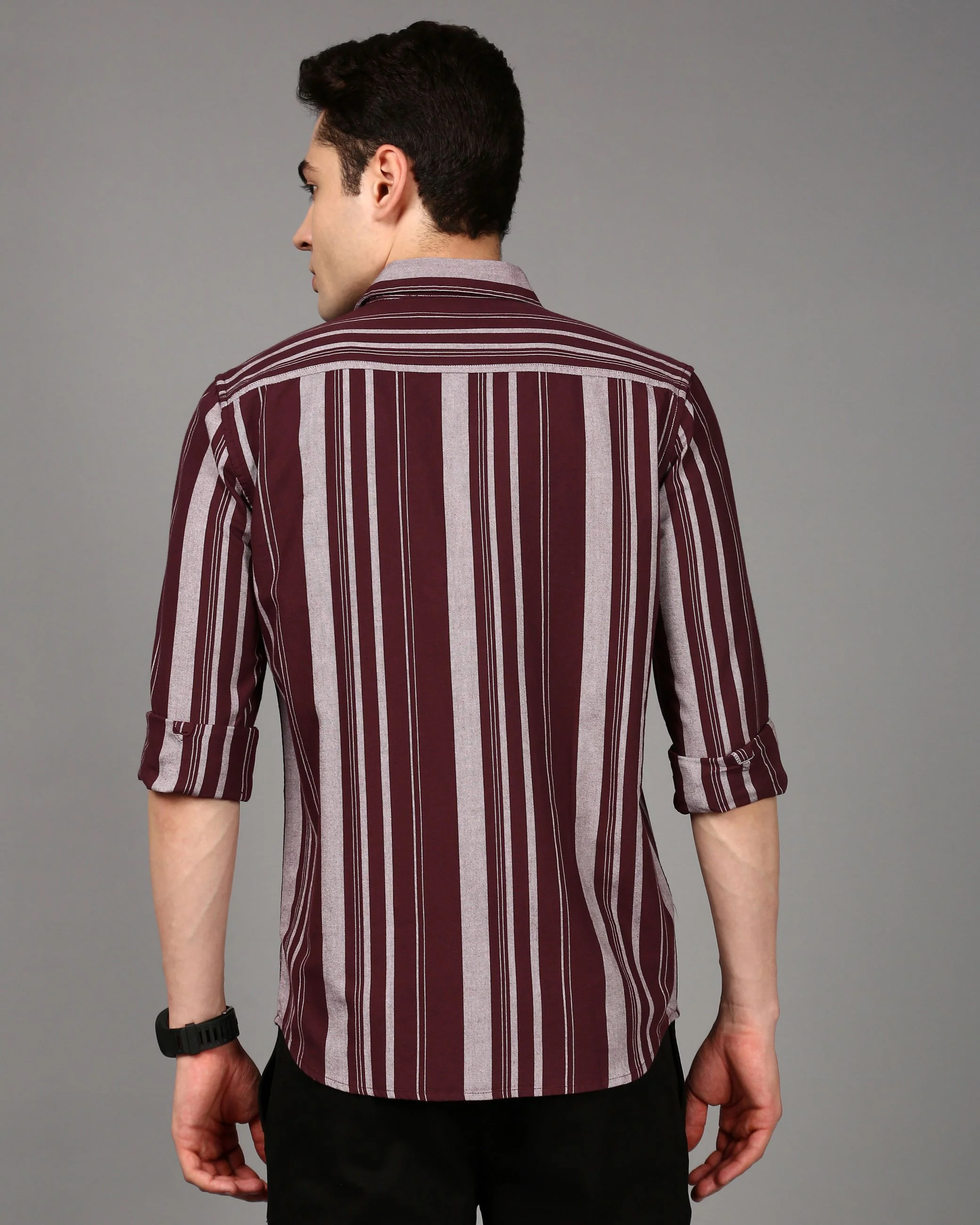 Men Burgundy Striped Shirt - Image 3