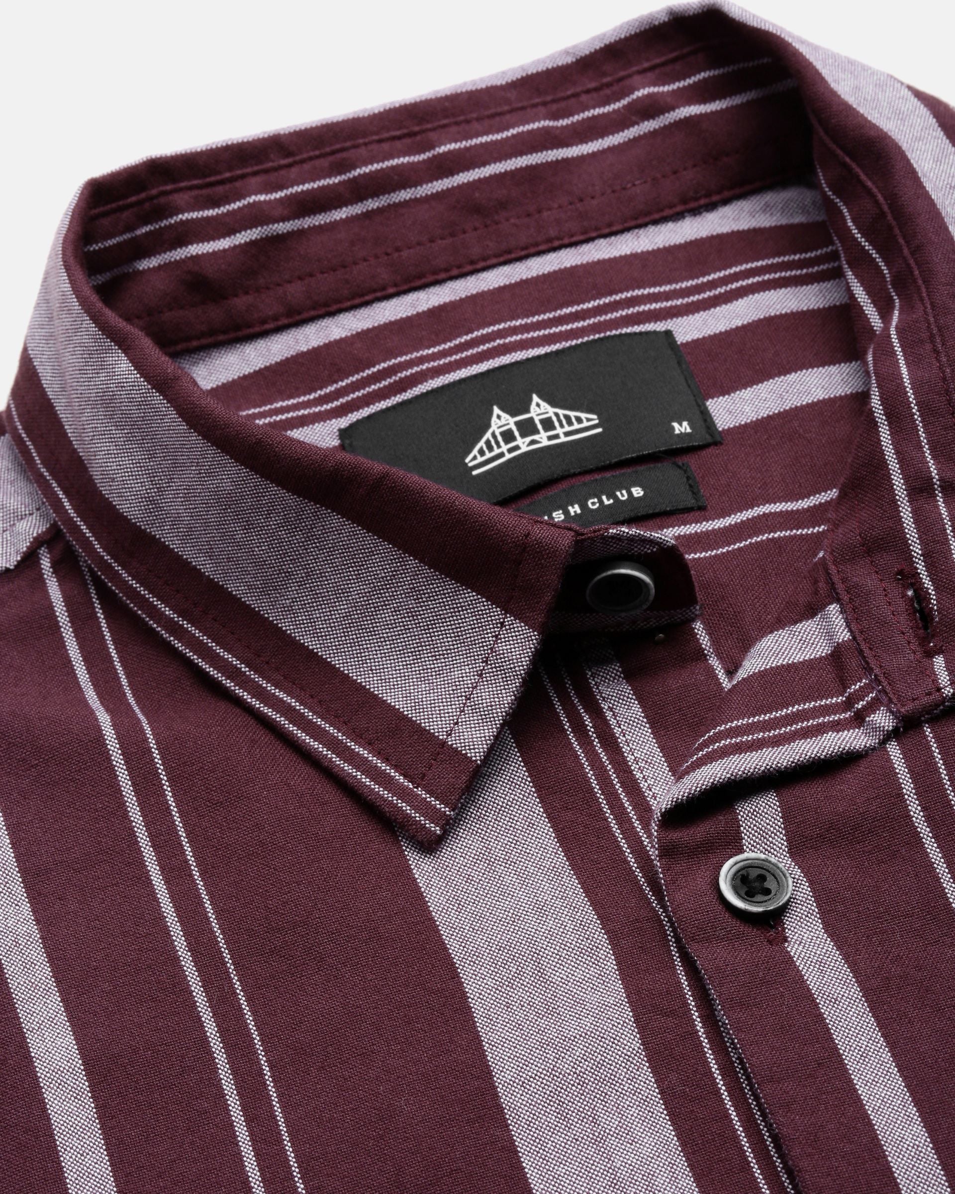Men Burgundy Striped Shirt - Image 5