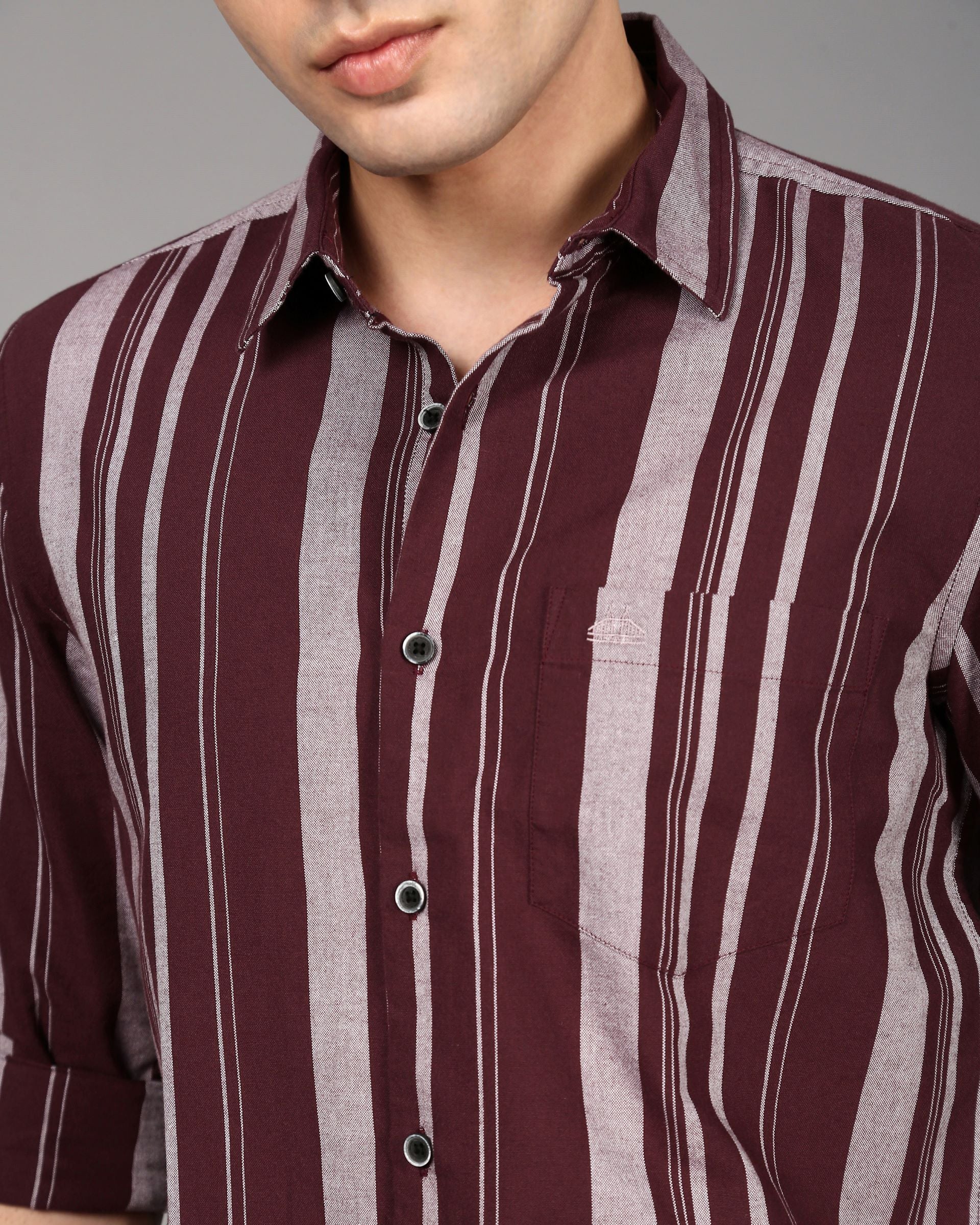 Men Burgundy Striped Shirt - Image 6