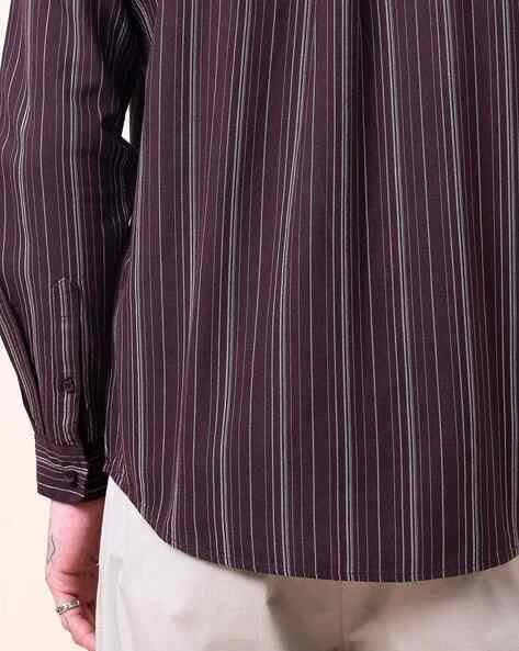 Men Burgundy Striped Shirt - Image 8