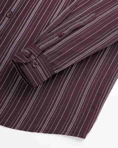 Men Burgundy Striped Shirt - Image 9