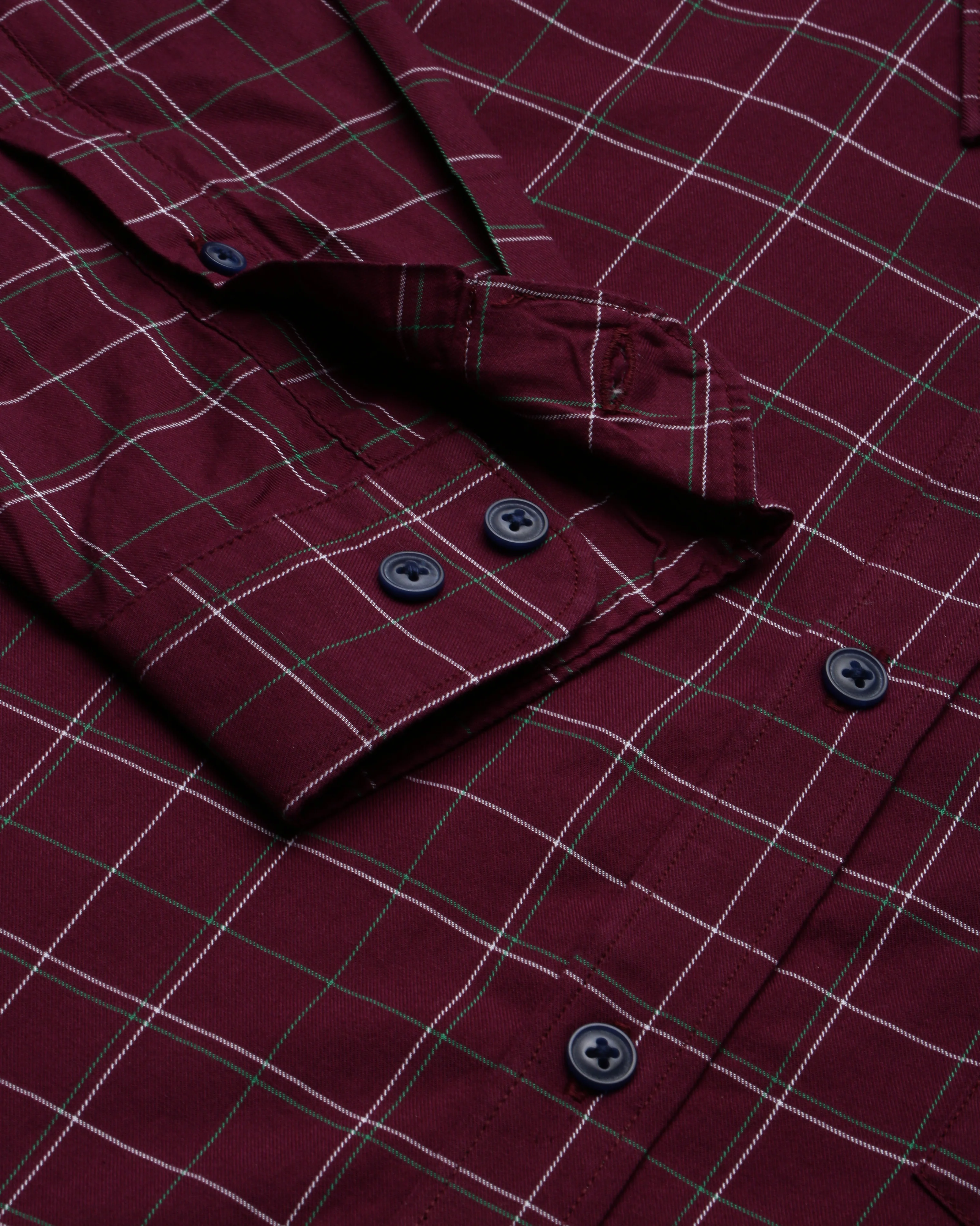 Men Burgundy Twill Checked Shirt - Image 7