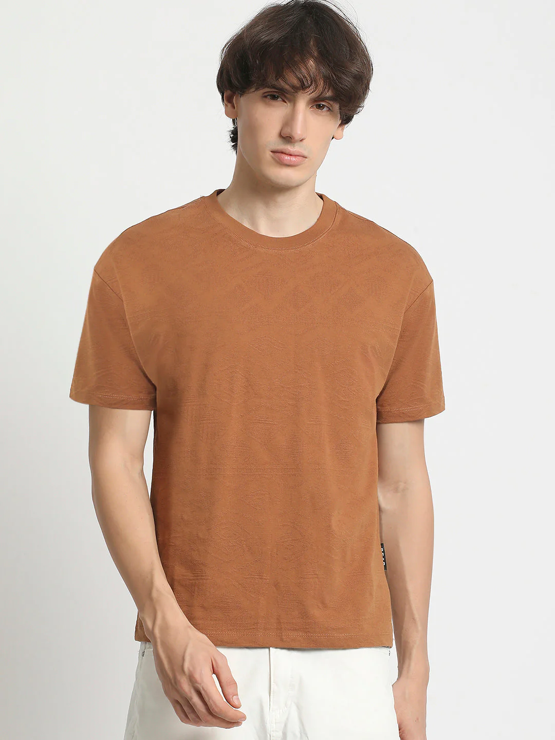 Men  Burnt Orange Crew Neck T-Shirt - Image 2