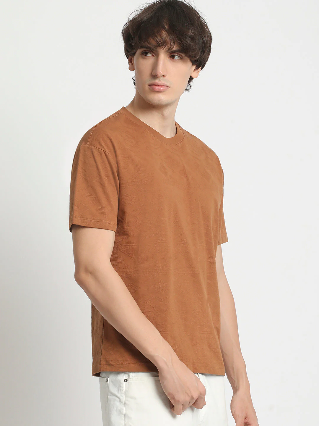 Men  Burnt Orange Crew Neck T-Shirt - Image 3