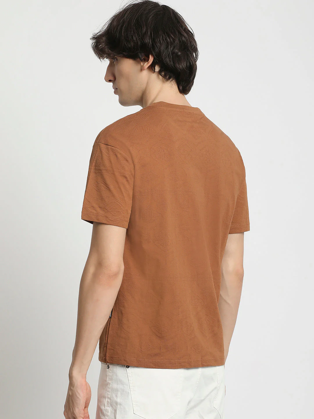 Men  Burnt Orange Crew Neck T-Shirt - Image 4