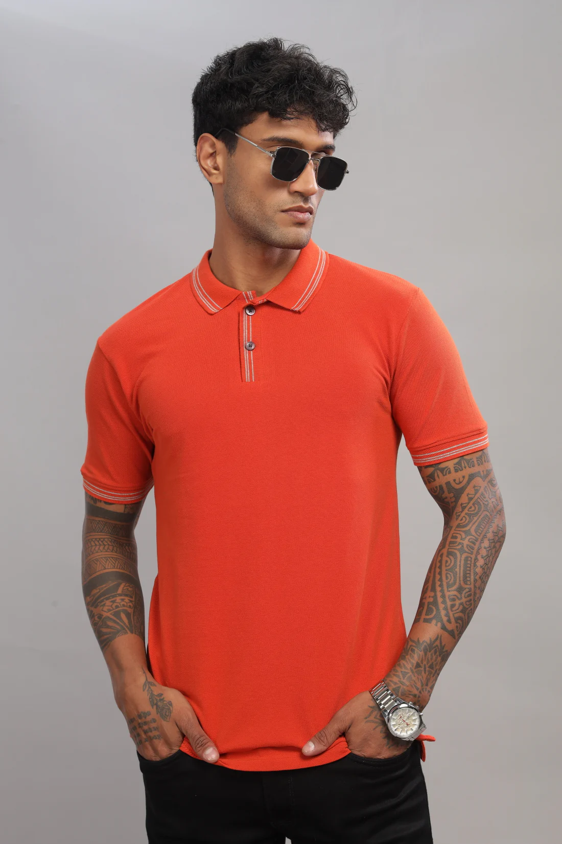 Men Burnt Orange Regular Fit Polo T-Shirt