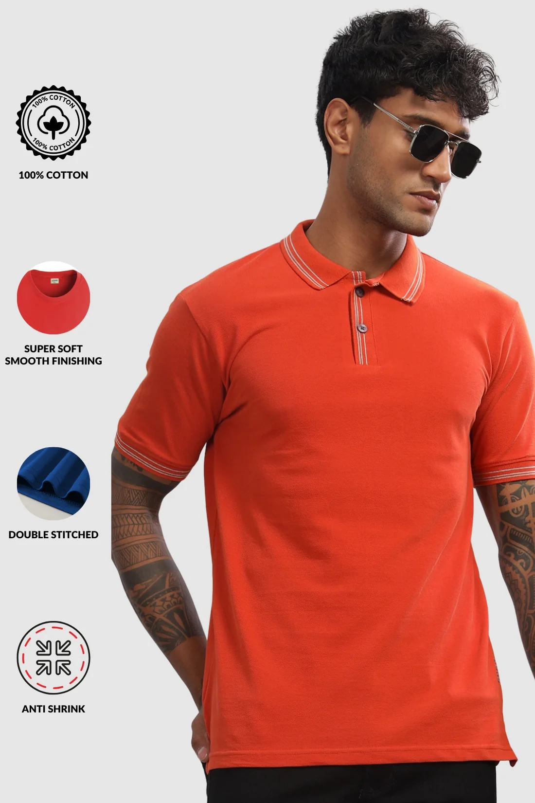 Men Burnt Orange Regular Fit Polo T-Shirt - Image 5