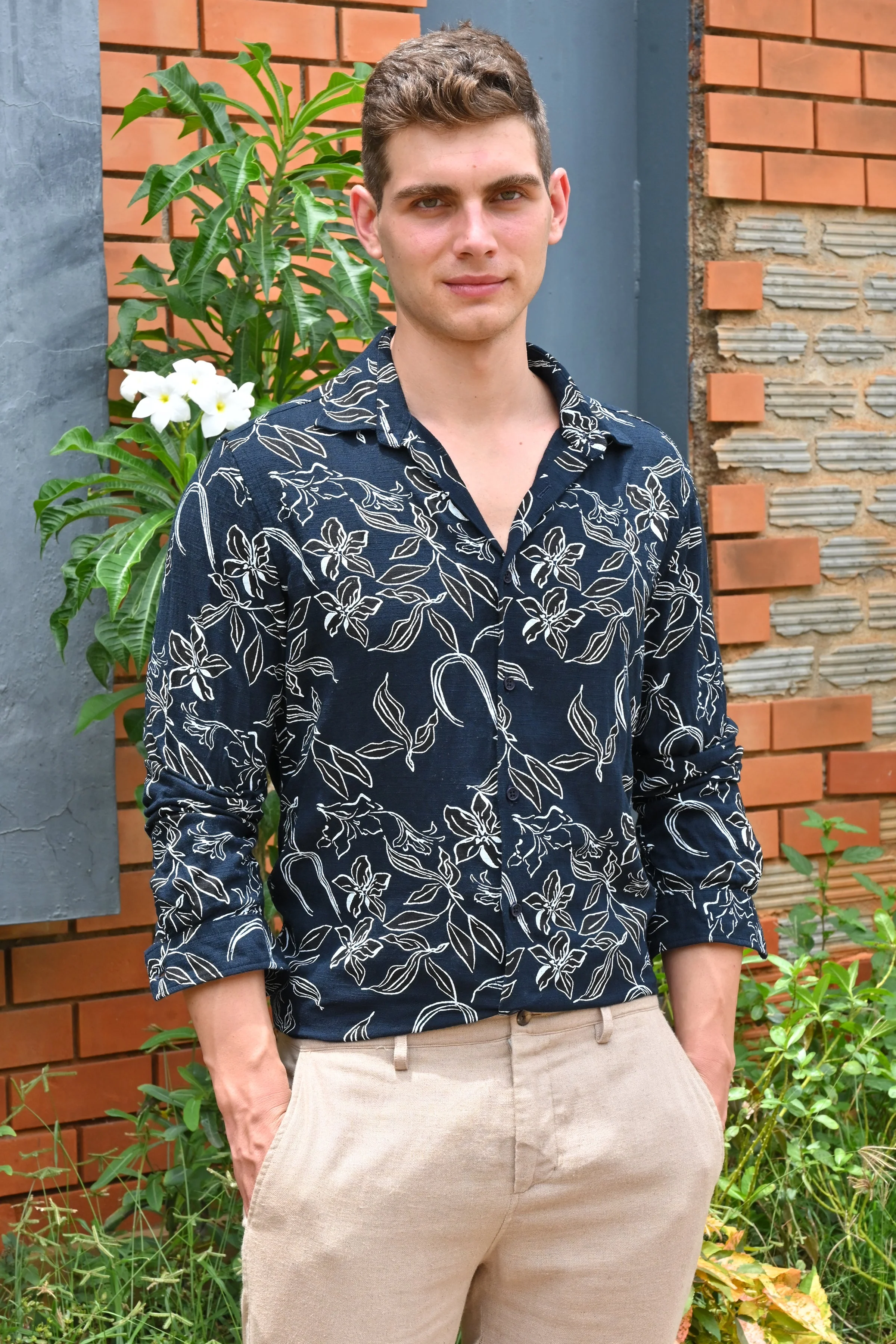 Men Cador Linen Printed Shirt Navy - Image 4