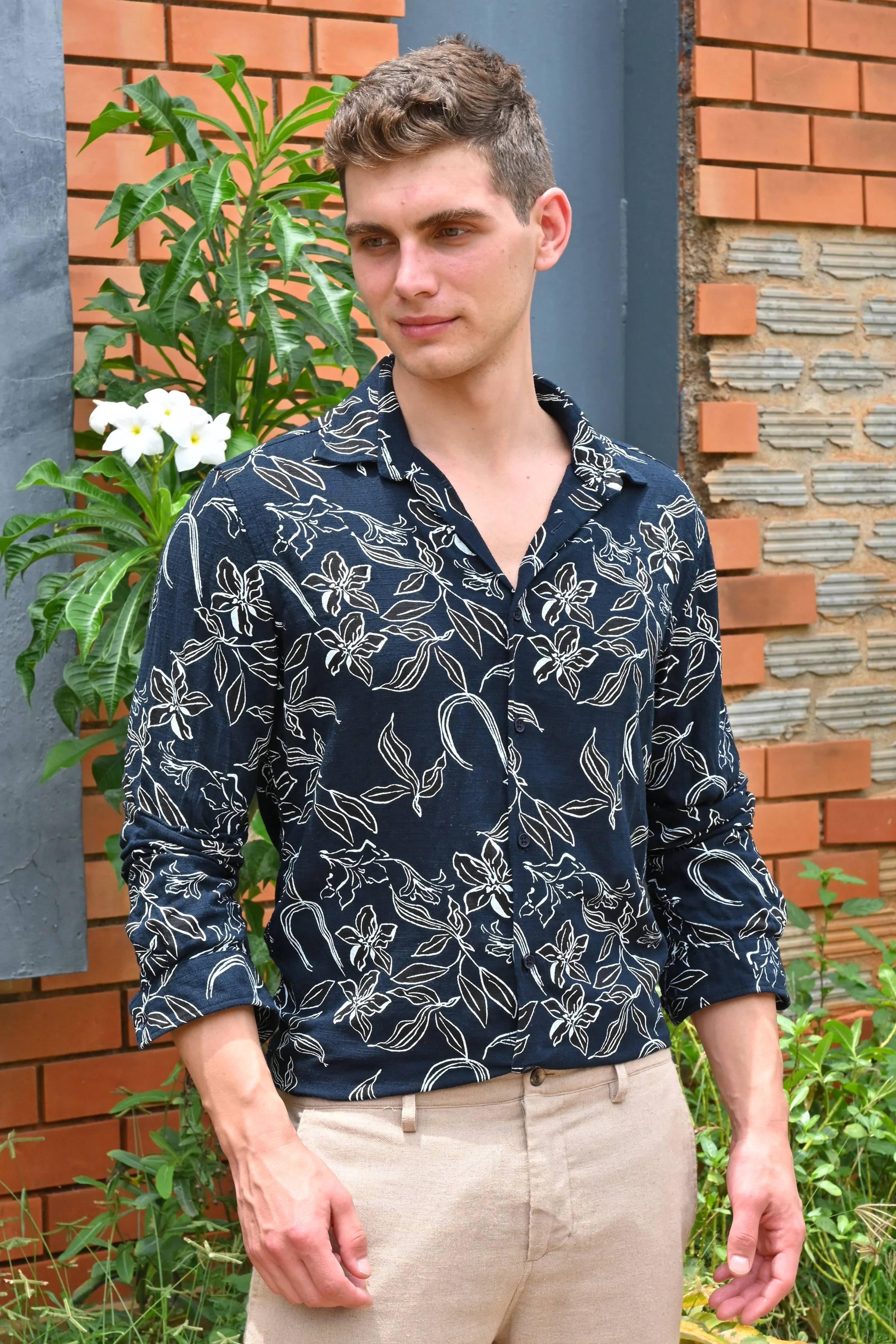 Men Cador Linen Printed Shirt Navy - Image 5