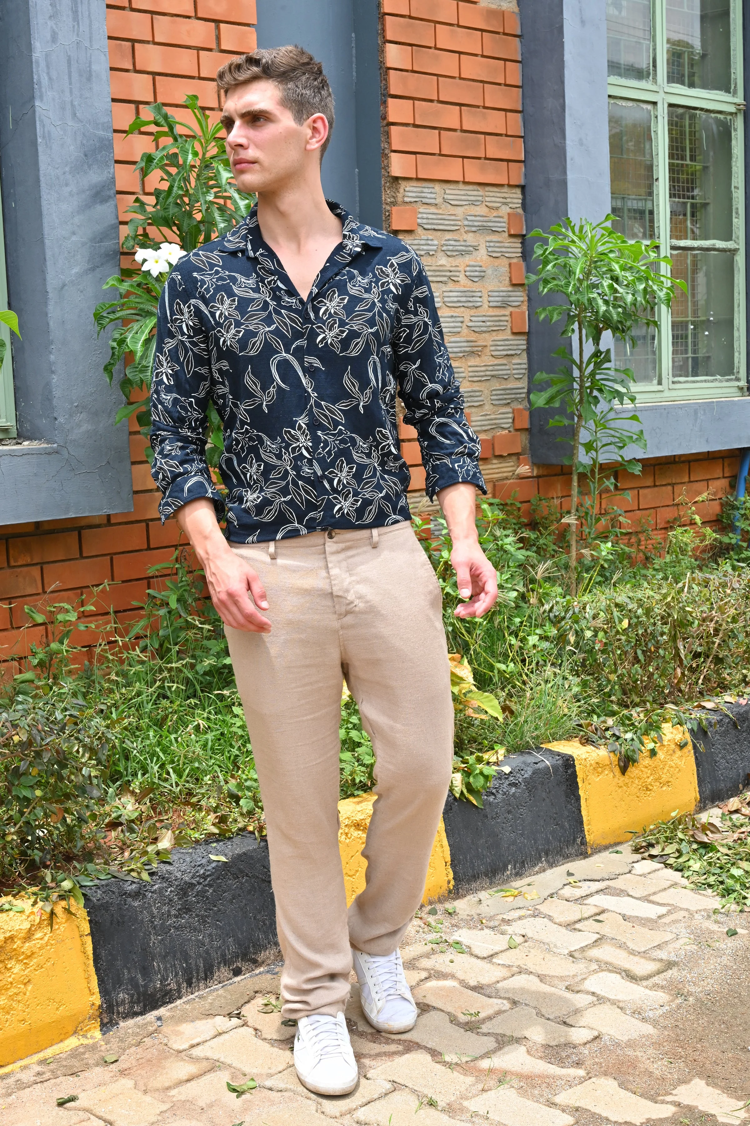Men Cador Linen Printed Shirt Navy - Image 6