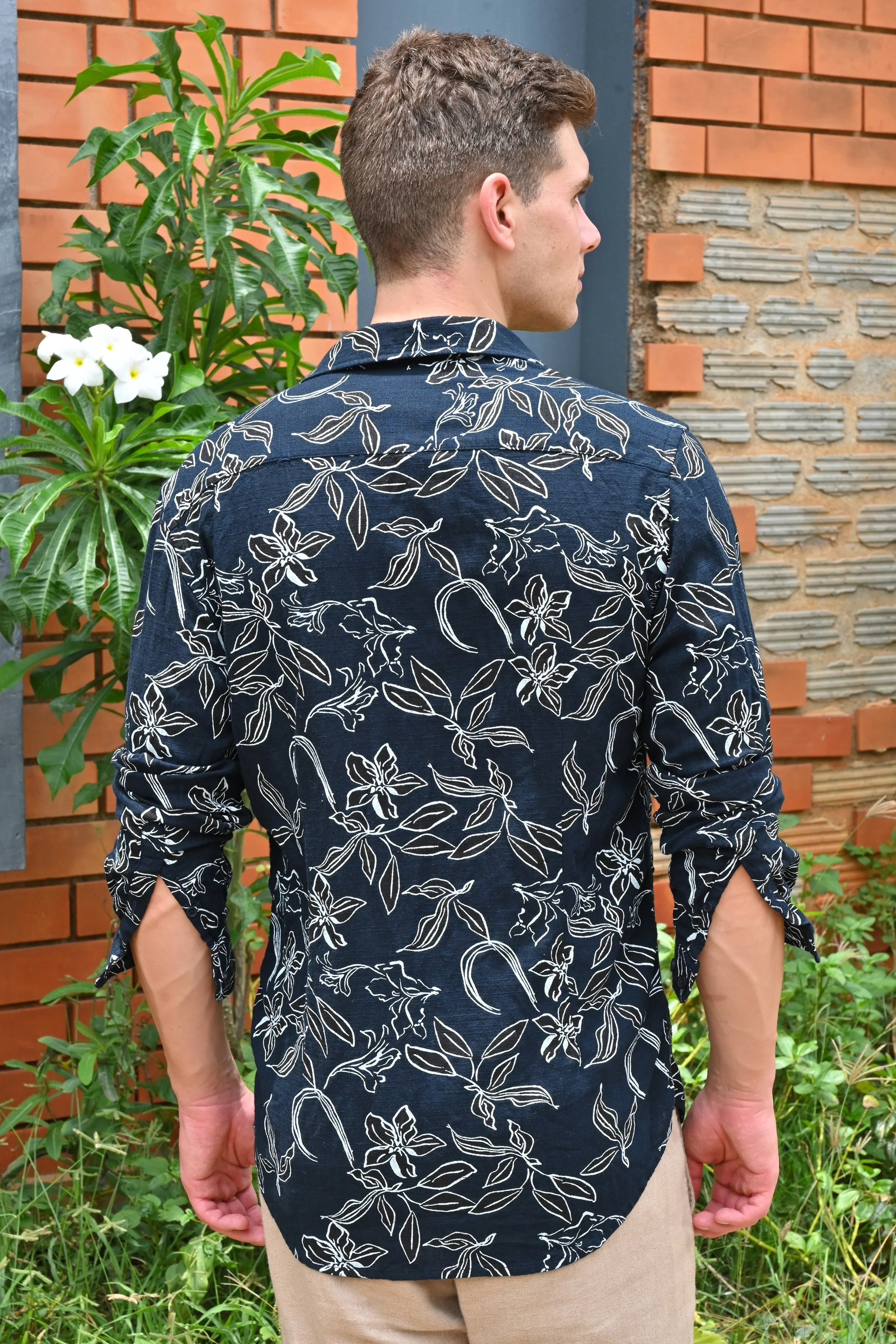 Men Cador Linen Printed Shirt Navy - Image 7